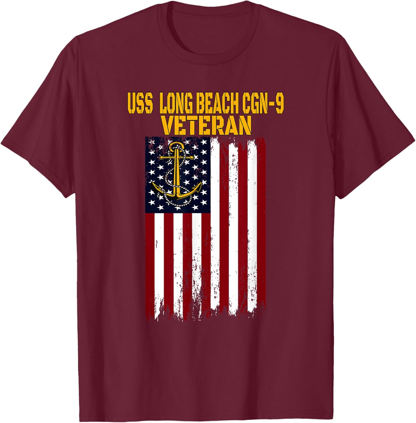 USS Long Beach CGN-9 Cruiser Veterans Day Father's Day T-Shirt - T-Shirt | Maroon