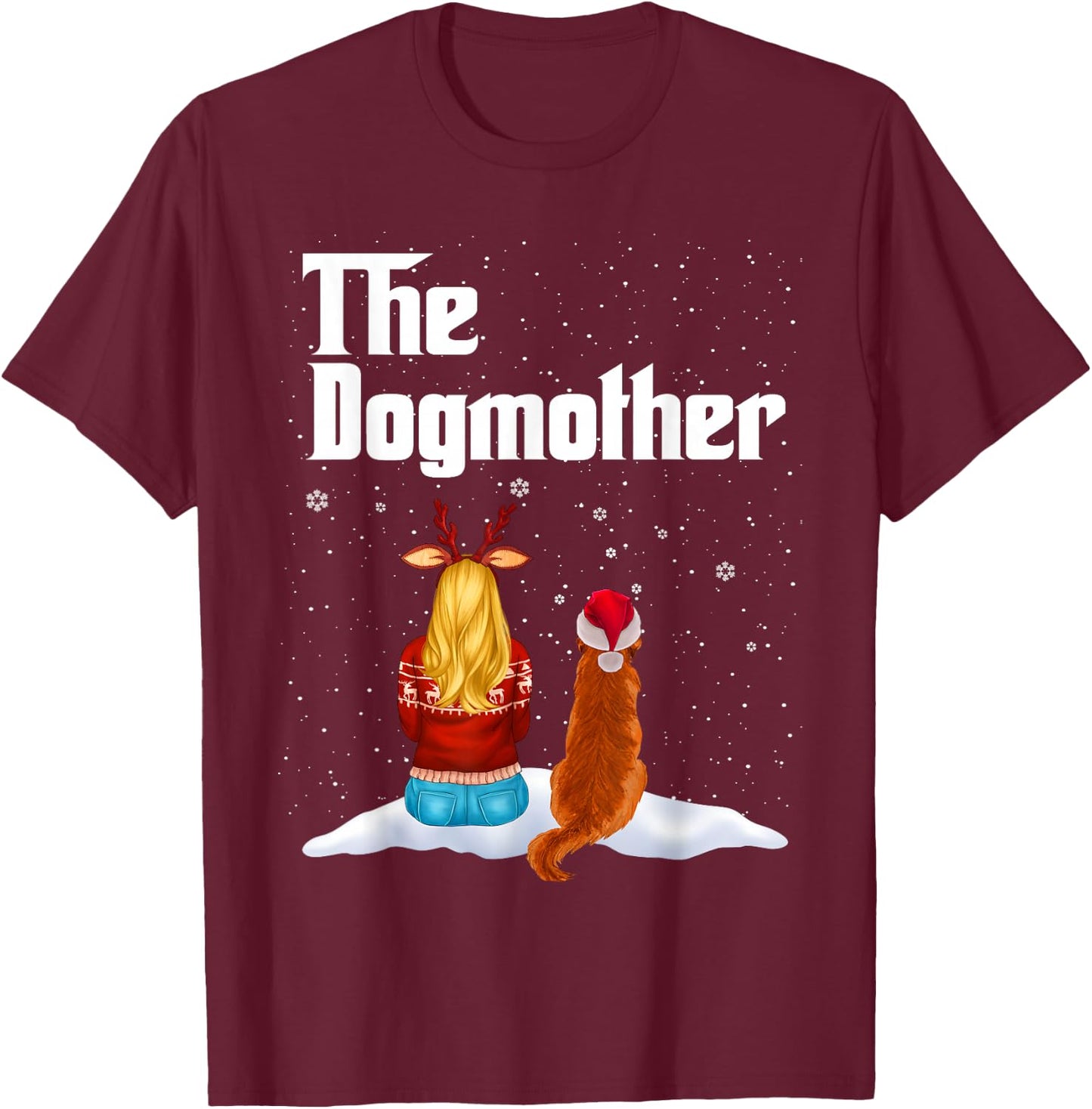 The Dogmother Golden Retriever Dog Mom Christmas Puppy Xmas T-Shirt - T-Shirt | Maroon