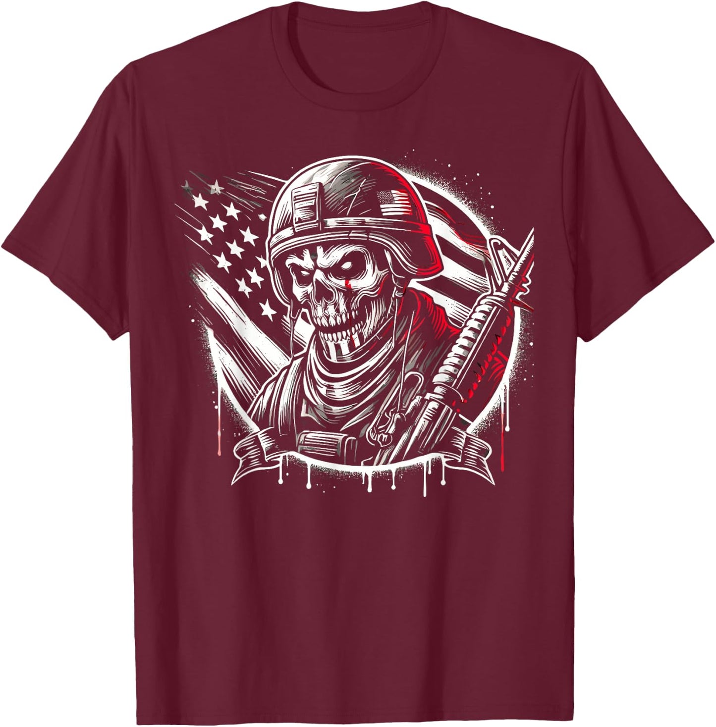 Skeleton Soldier Costume Soldier Military Uniform Halloween T-Shirt - T-Shirt | Maroon