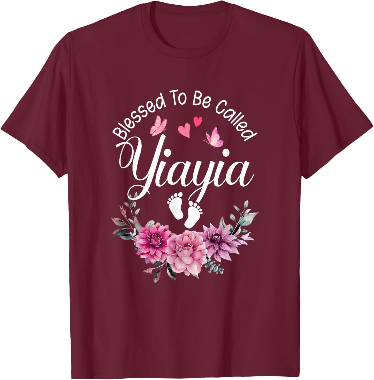 Blessed To Be Called Yiayia Women Floral Decor Yiayia T-Shirt - T-Shirt | Maroon
