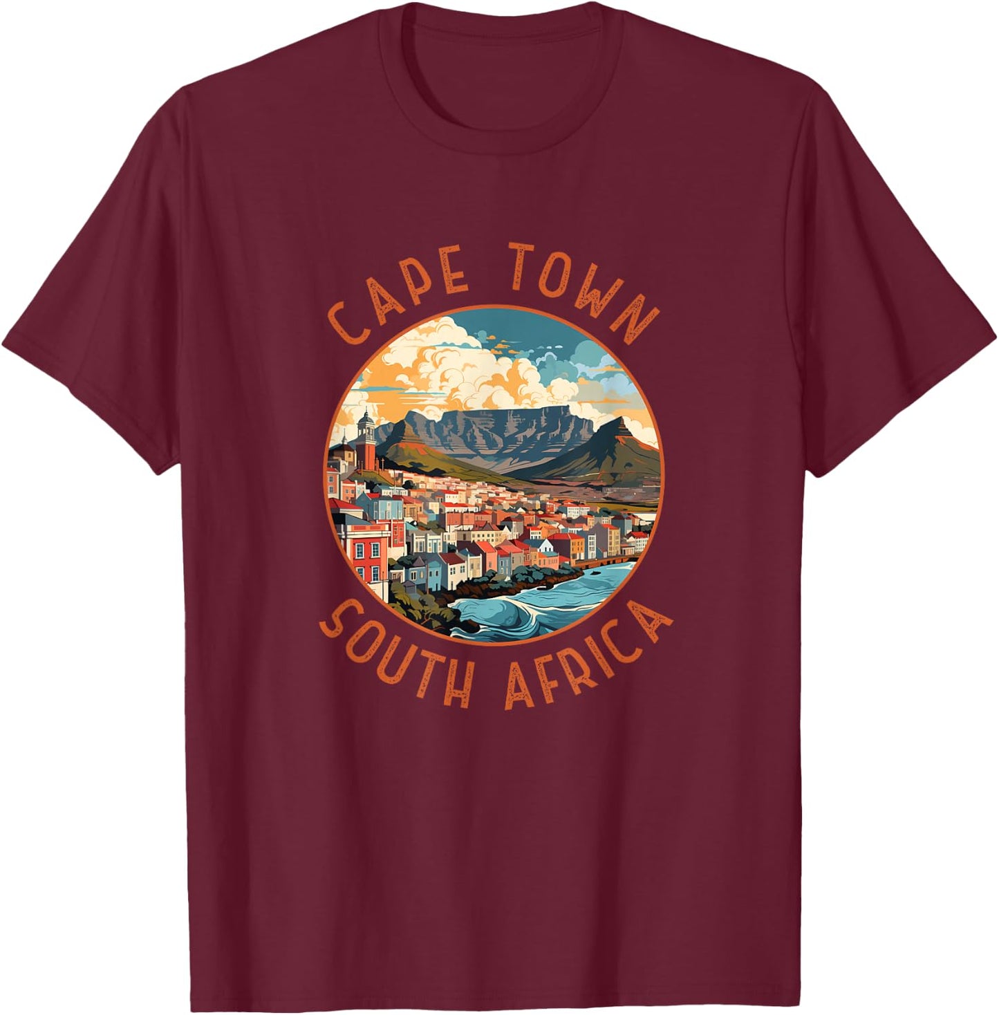 Cape Town South Africa Retro Distressed Circle Travel T-Shirt - T-Shirt | Maroon