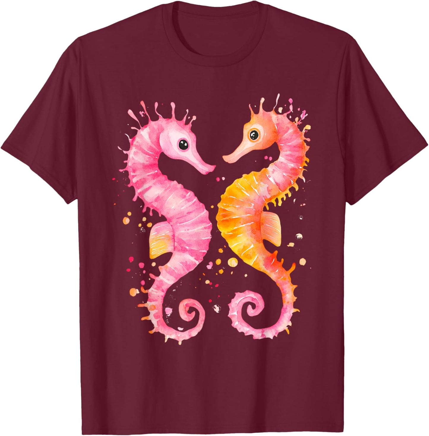 Seahorse Coral Starfish Nautical Art Seahorse lovers T-Shirt - T-Shirt | Maroon
