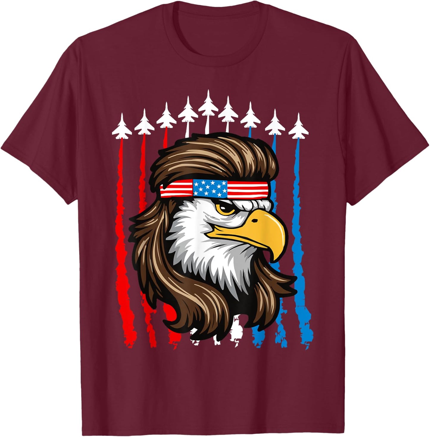 4th Of July Patriotic Bald Eagle Fighter Jet Merica USA Flag T-Shirt - T-Shirt | Maroon