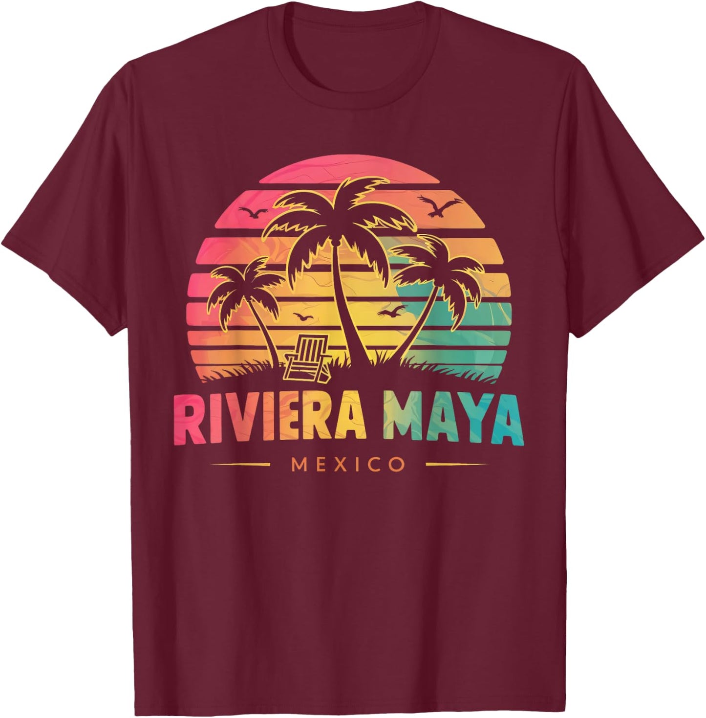 Riviera Maya Mexico Tropical Sunset beach Souvenir Vacation Men Women Kids T-Shirt - T-Shirt | Maroon