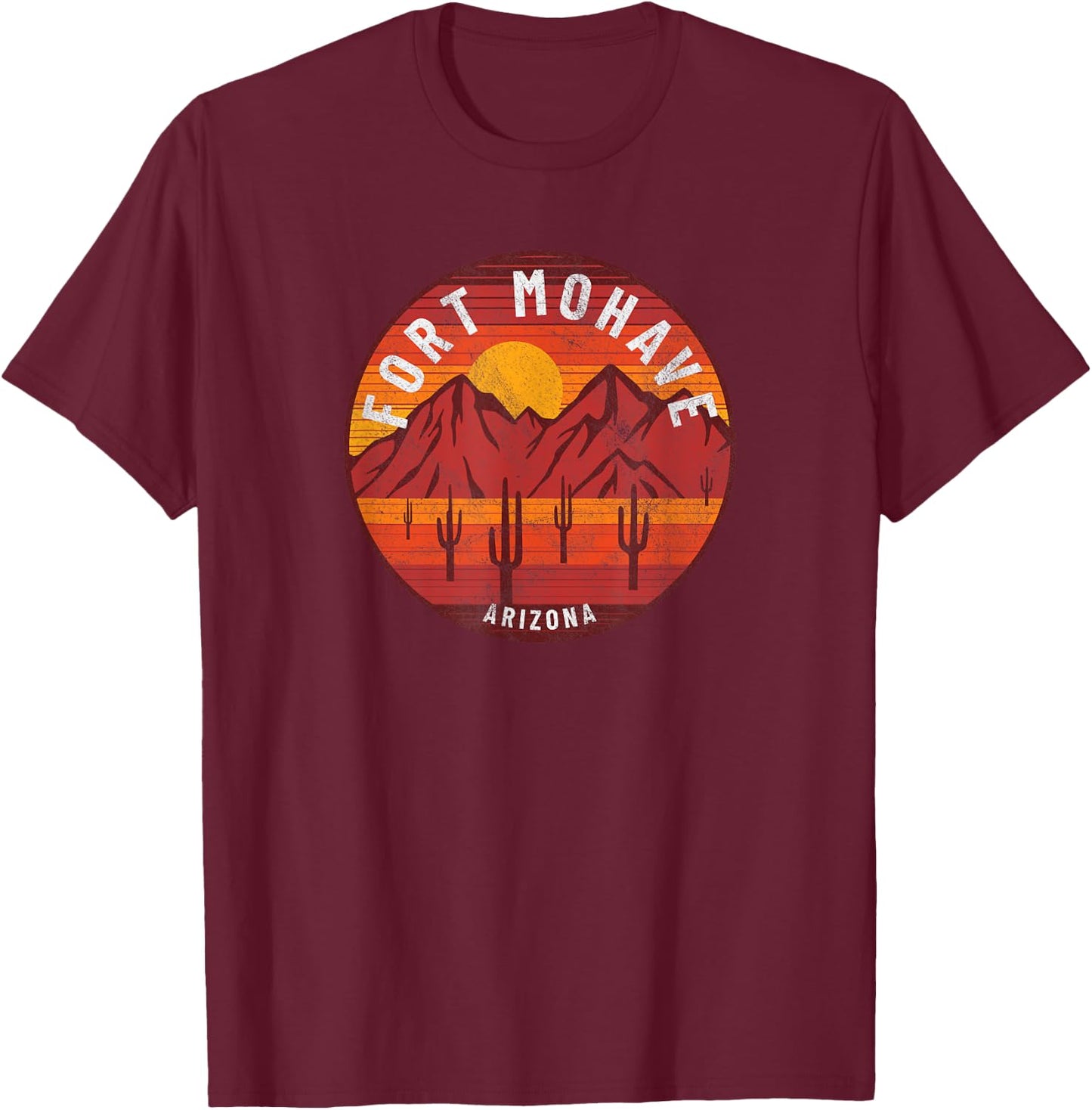 Fort Mohave Arizona Vintage Cactus Sunset Desert Landscape T-Shirt - T-Shirt | Maroon