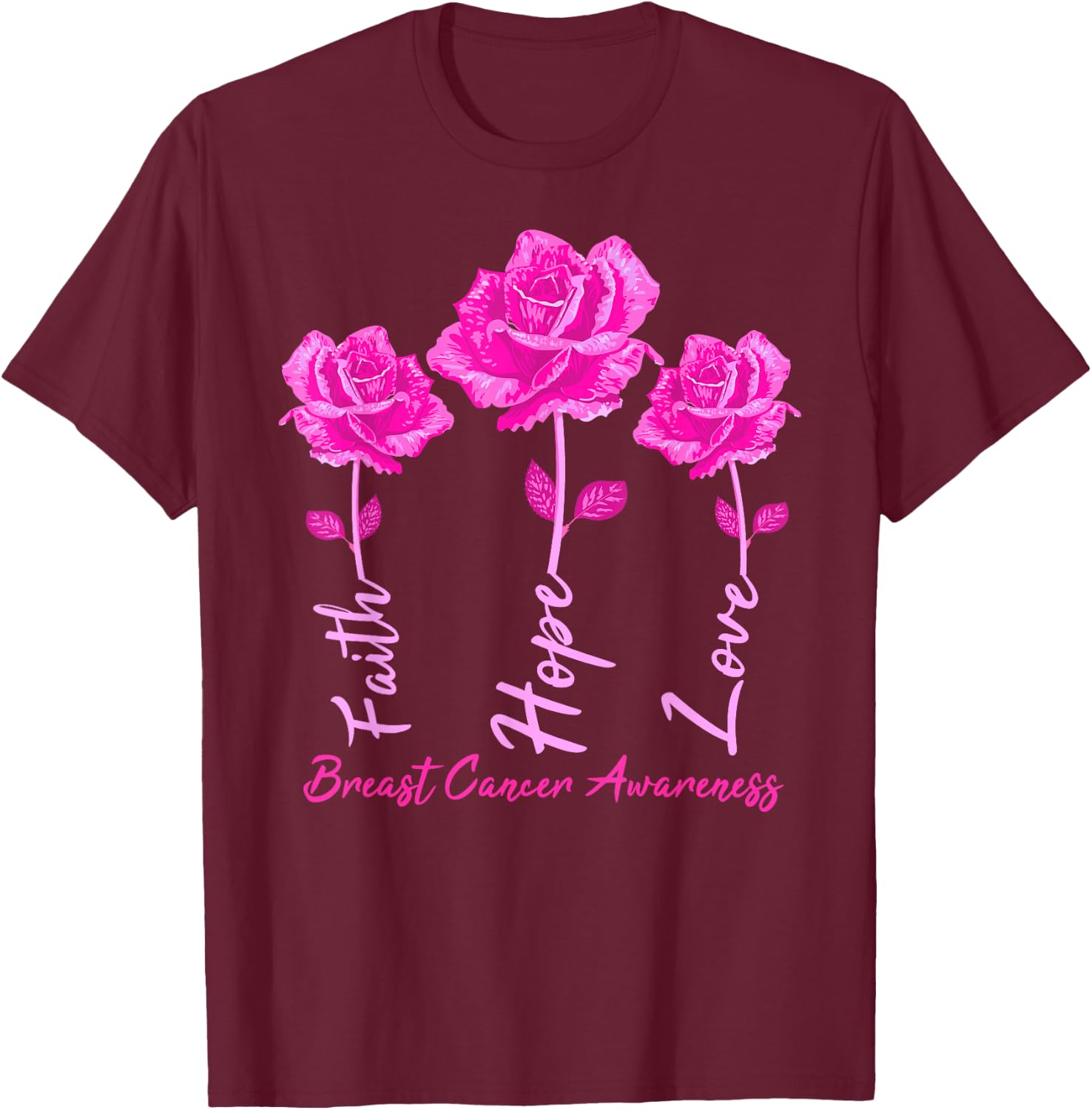 Faith Hope Love Men Pink Tulips Flowers T-Shirt - T-Shirt | Maroon