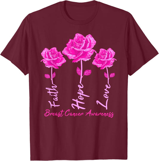 Faith Hope Love Men Pink Tulips Flowers T-Shirt - T-Shirt | Maroon