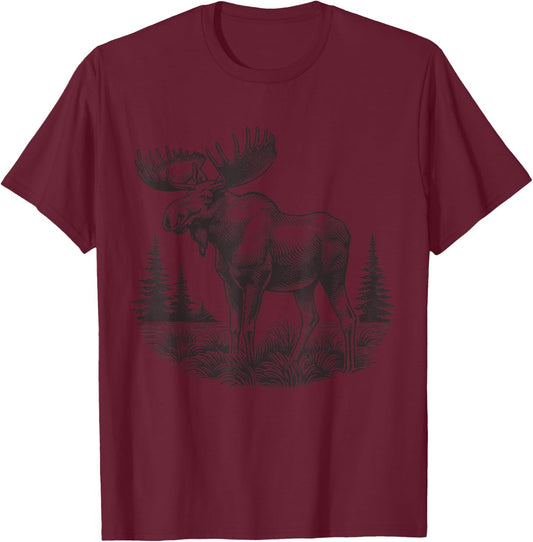 Moose Animal Vintage Moose T-Shirt - T-Shirt | Maroon