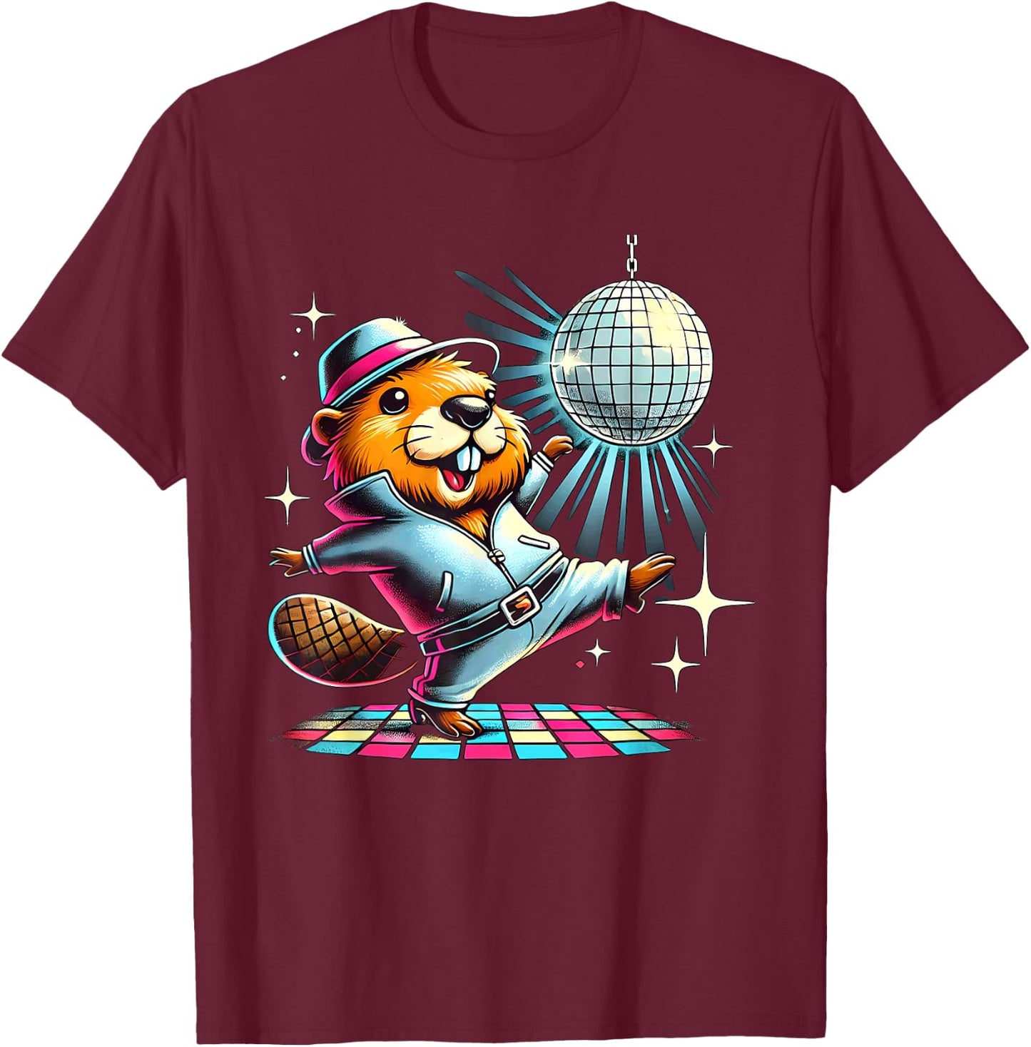 Aesthetic Beaver Dancing Disco T-Shirt - T-Shirt | Maroon