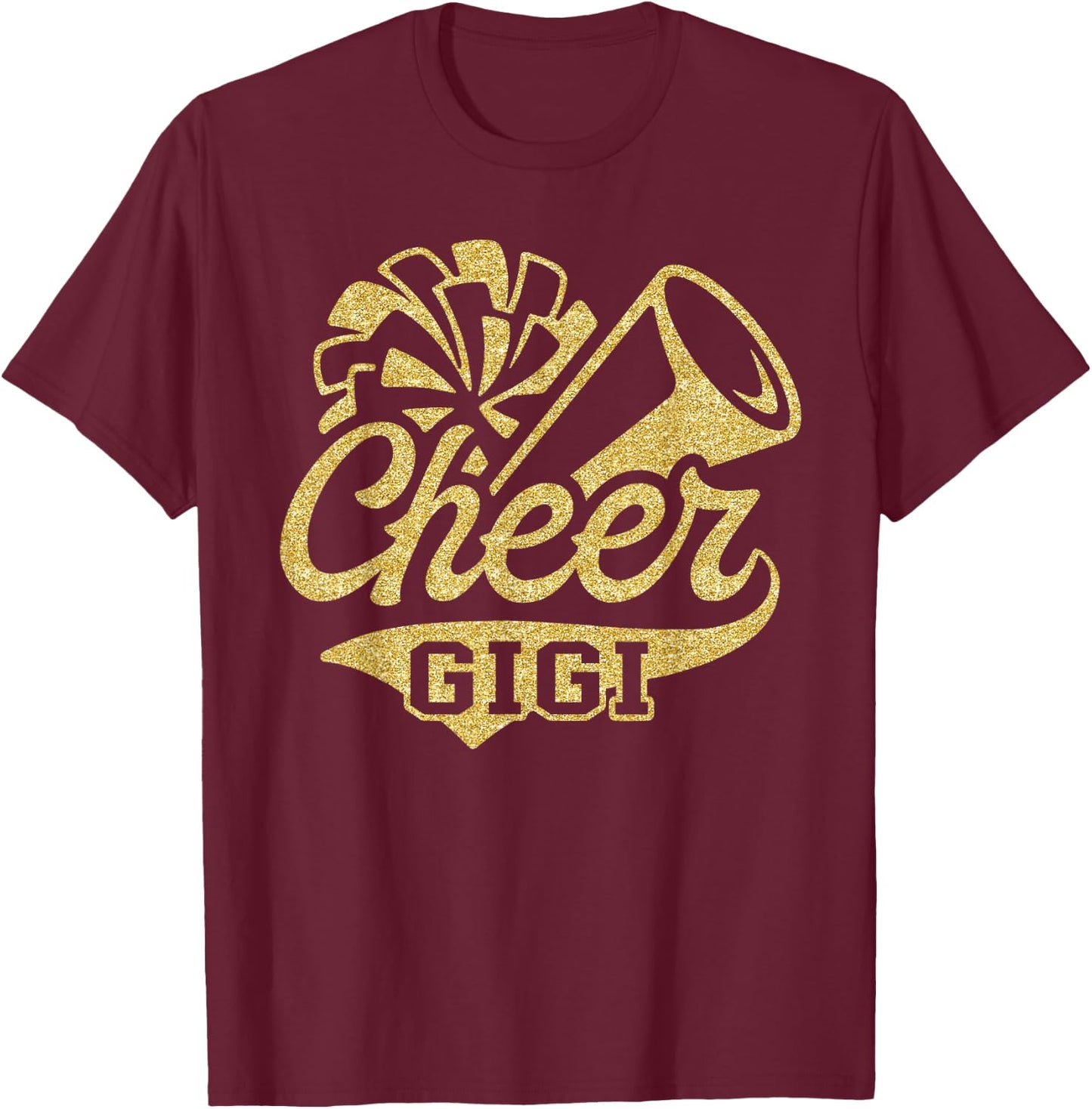 Cheer Gigi Biggest Fan Cheerleader Black Yellow Gold Pom Pom T-Shirt - T-Shirt | Maroon