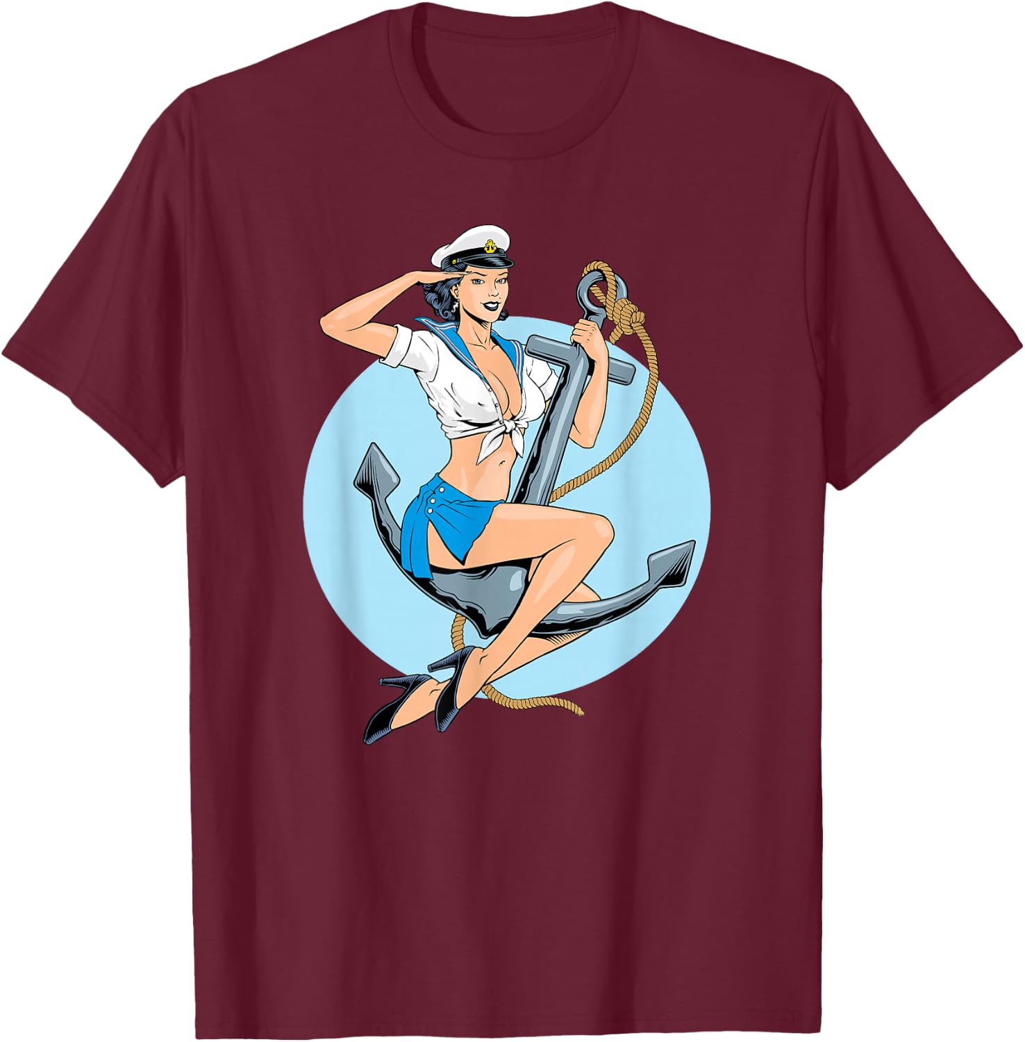 Retro Pin-Up Girl Anchor America Art Vintage Nostalgia T-Shirt - T-Shirt | Maroon