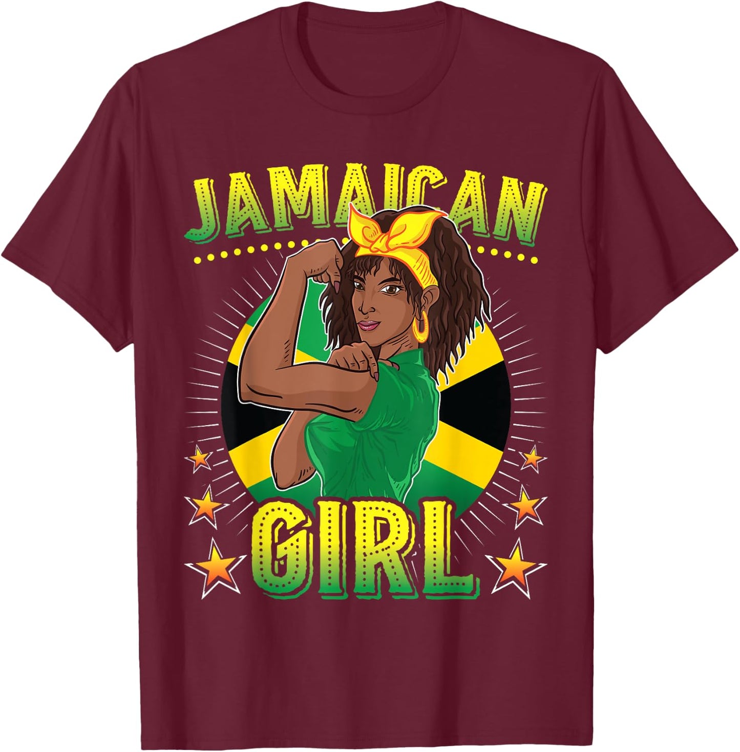Jamaican Girl Queen Empress Rastafari Reggae Jamaica Flag T-Shirt - T-Shirt | Maroon
