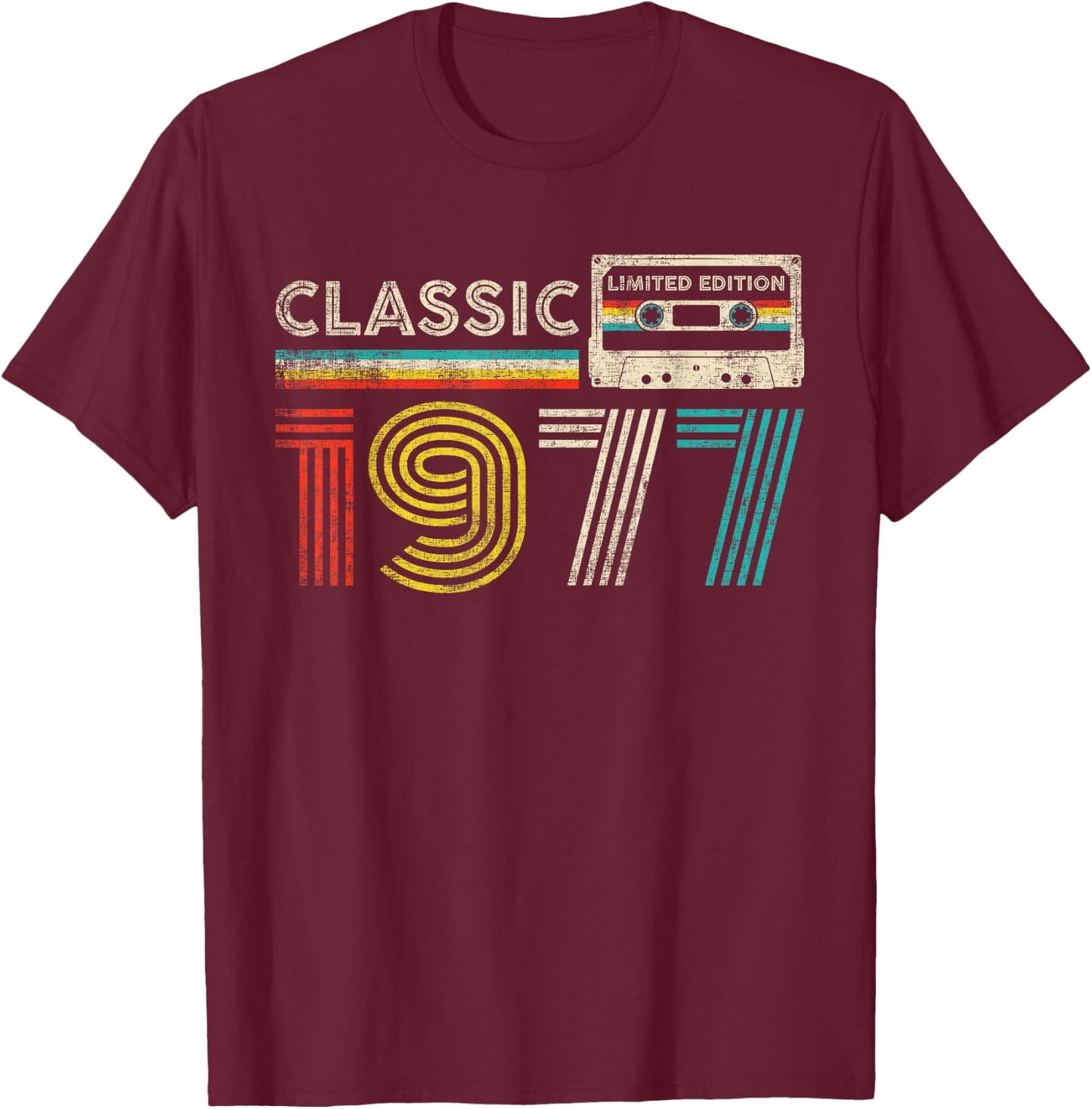 Classic 1977 Vintage 1977 Cassette Tape Men Women Birthday T-Shirt - T-Shirt | Maroon