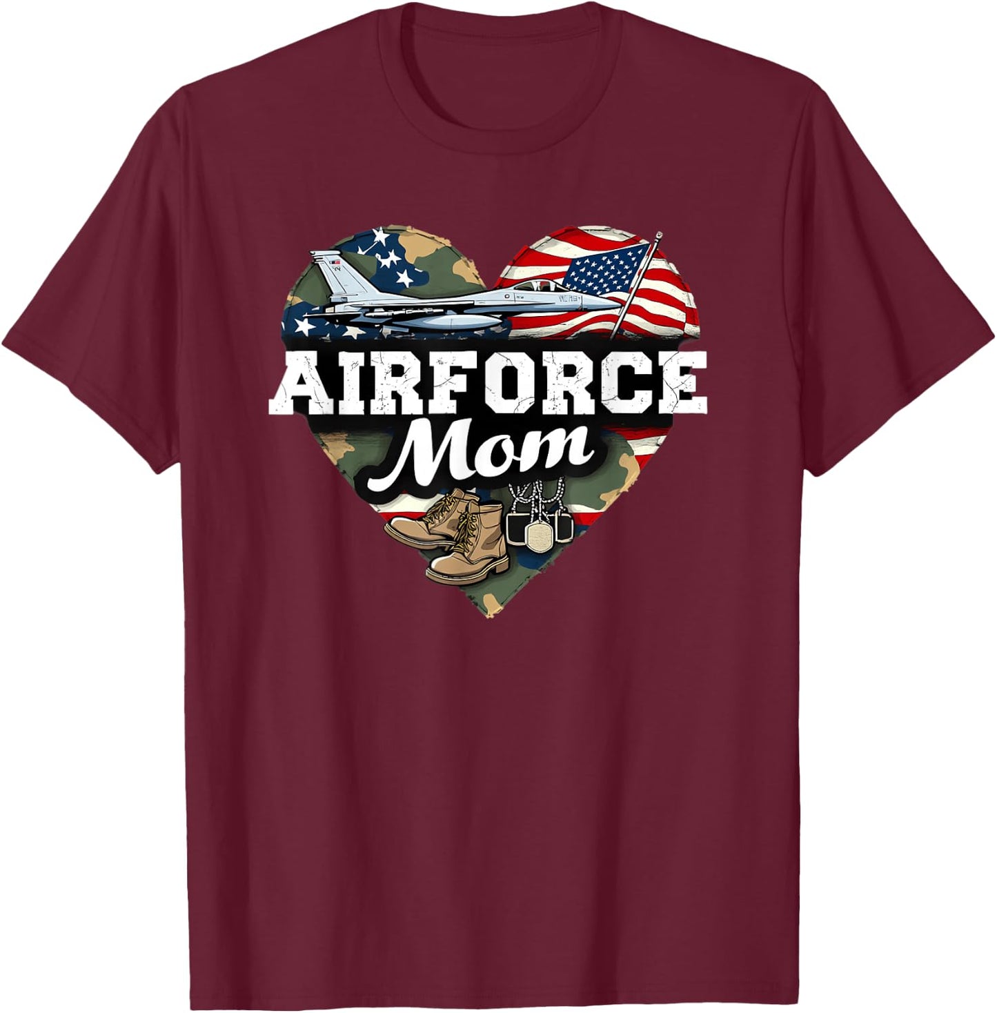 Air Force Mom Patriotic American Flag T-Shirt - T-Shirt | Maroon