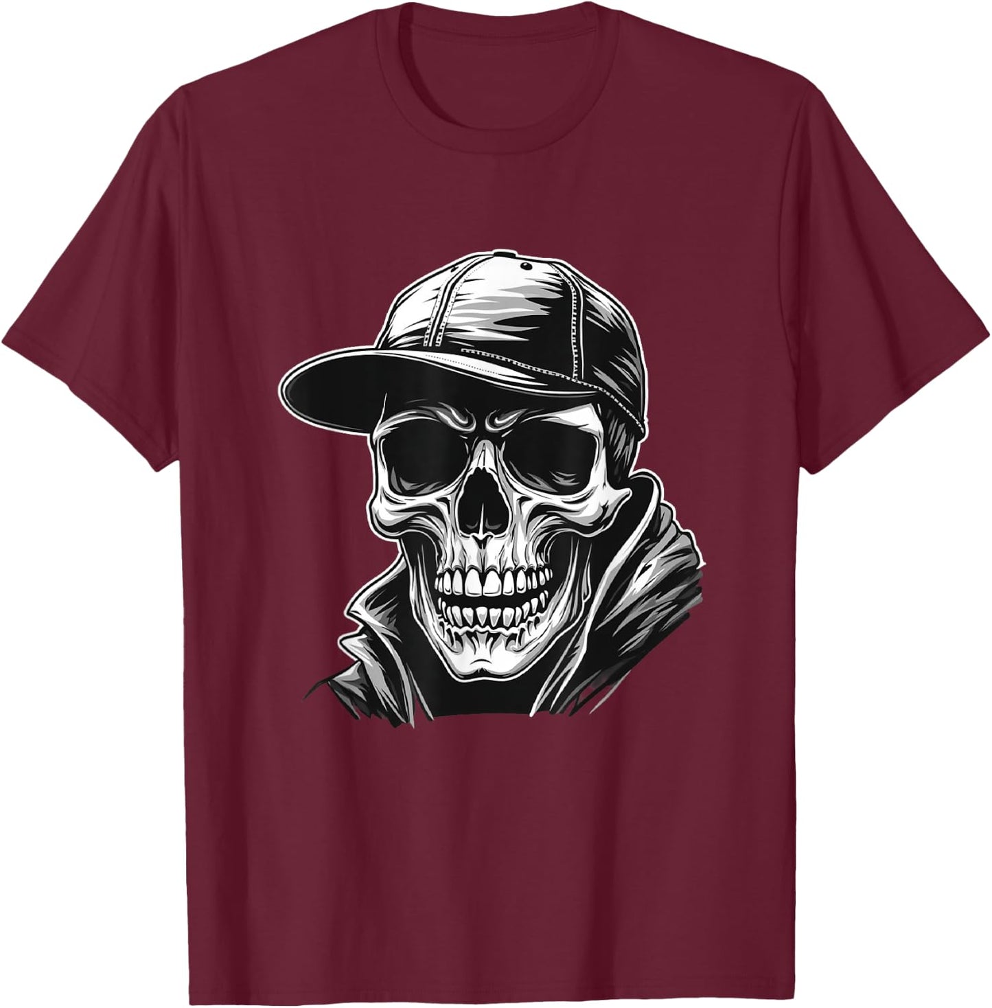 Rocker Skeleton Cap Skater Cool Halloween Punk Rock Men Boys T-Shirt - T-Shirt | Maroon