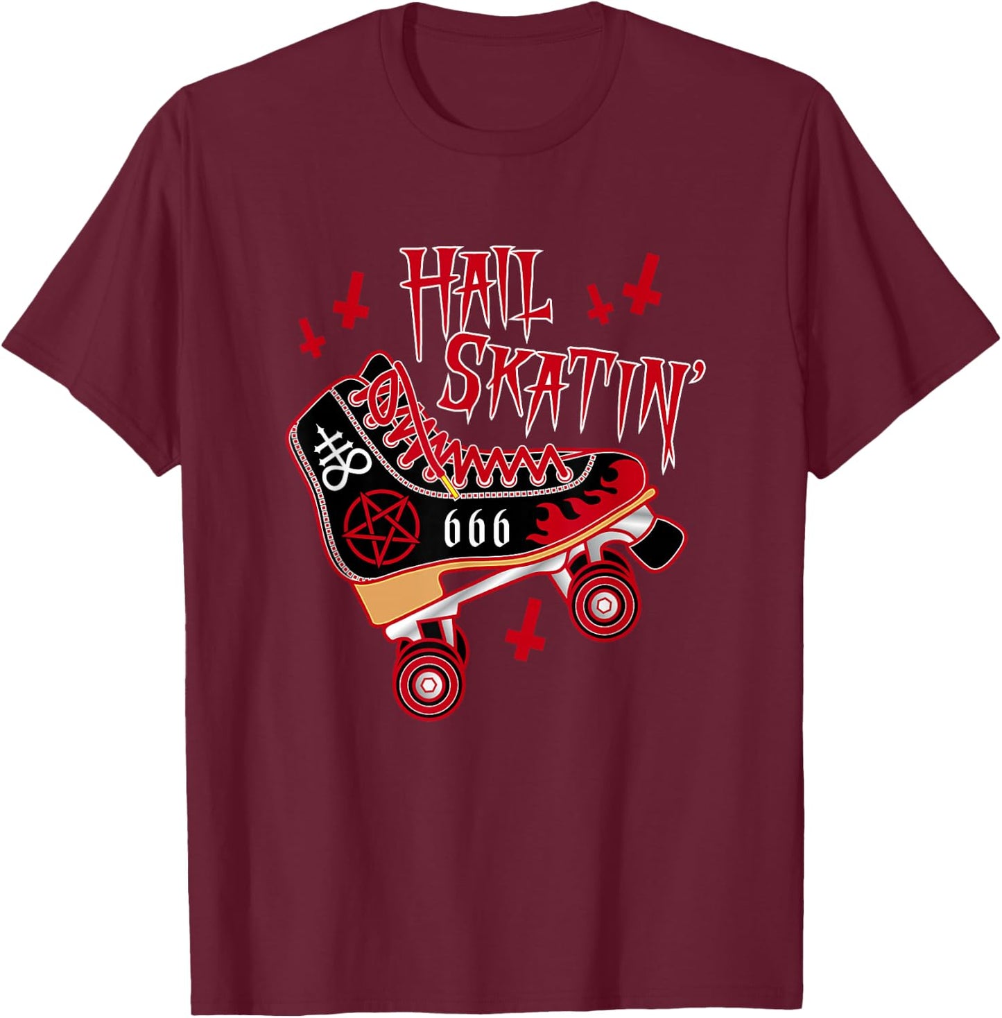 Satanic Hail Skatin Rollerskating Roller Skater Roller Derby T-Shirt - T-Shirt | Maroon