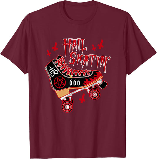 Satanic Hail Skatin Rollerskating Roller Skater Roller Derby T-Shirt - T-Shirt | Maroon
