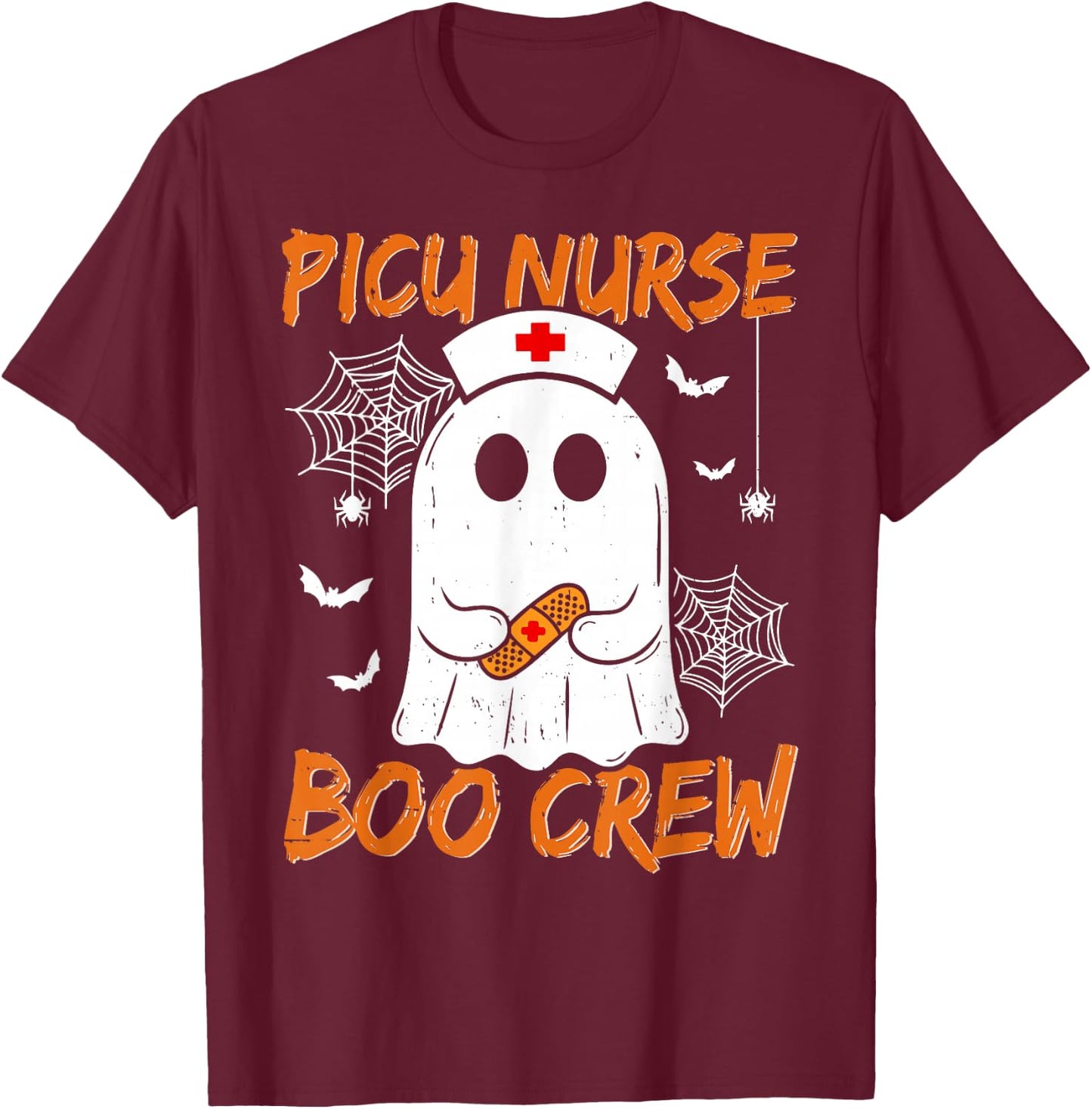 Groovy PICU Nurse Boo Crew Nurse Funny Ghost Halloween Nurse T-Shirt - T-Shirt | Maroon