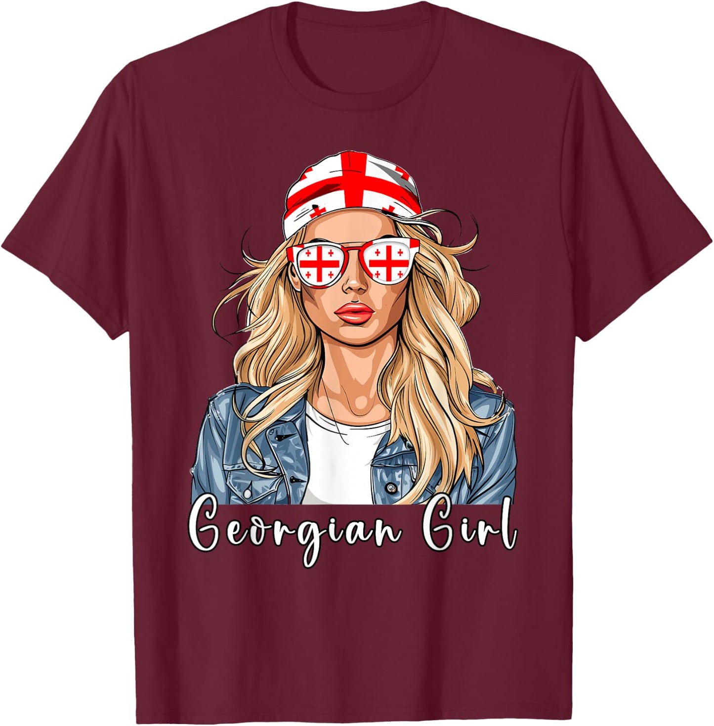 Georgian Flag Souvenirs Woman Girl Products Georgia T-Shirt - T-Shirt | Maroon