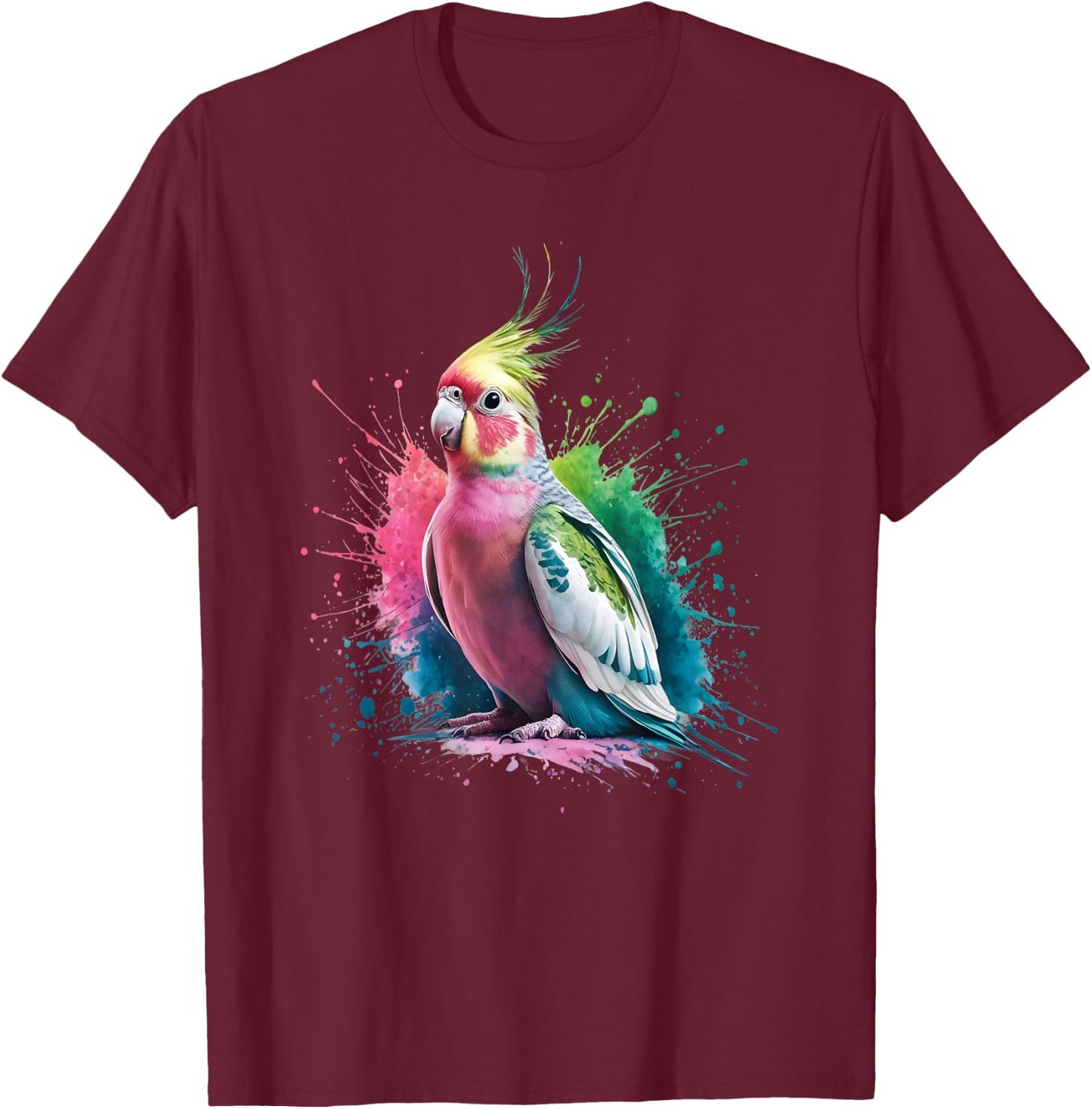 Cockatiel Men Woman Colorful Watercolor Cockatiel T-Shirt - T-Shirt | Maroon