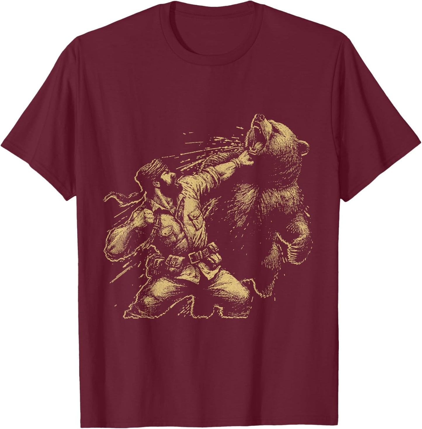 Bear Funny Man Punching Bear Retro Vintage Hunting Camping T-Shirt - T-Shirt | Maroon