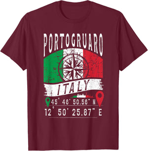 Portogruaro Italy Flag Italia GPS Coordinates Of Portogruaro T-Shirt - T-Shirt | Maroon
