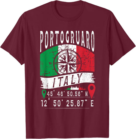 Portogruaro Italy Flag Italia GPS Coordinates Of Portogruaro T-Shirt - T-Shirt | Maroon