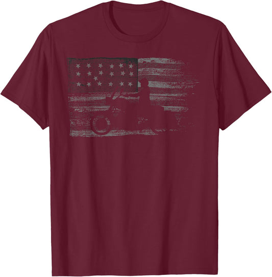 American Flag Motorcycle Biker Chopper T-Shirt - T-Shirt | Maroon