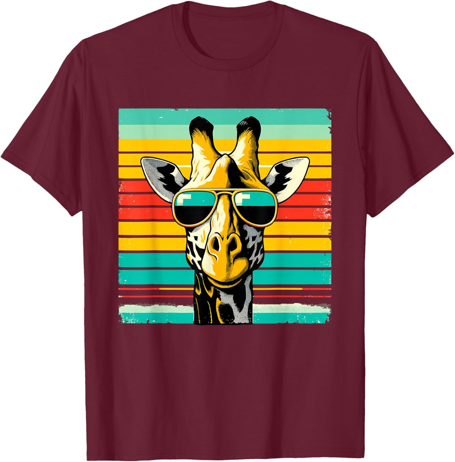 Cool Retro Giraffe Sunglasses T-Shirt - T-Shirt | Maroon