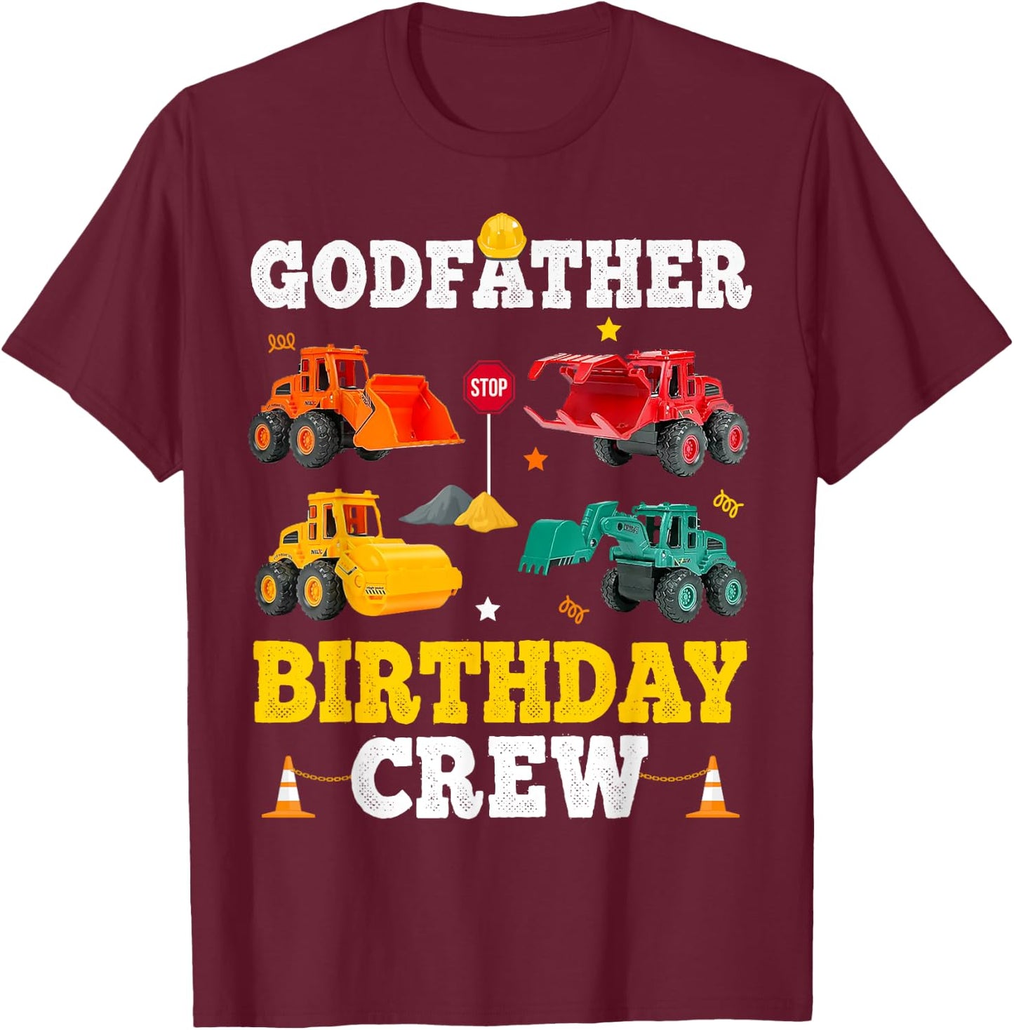 Godfather Birthday Crew Boy Construction Trucks Vehicles Kid T-Shirt - T-Shirt | Maroon
