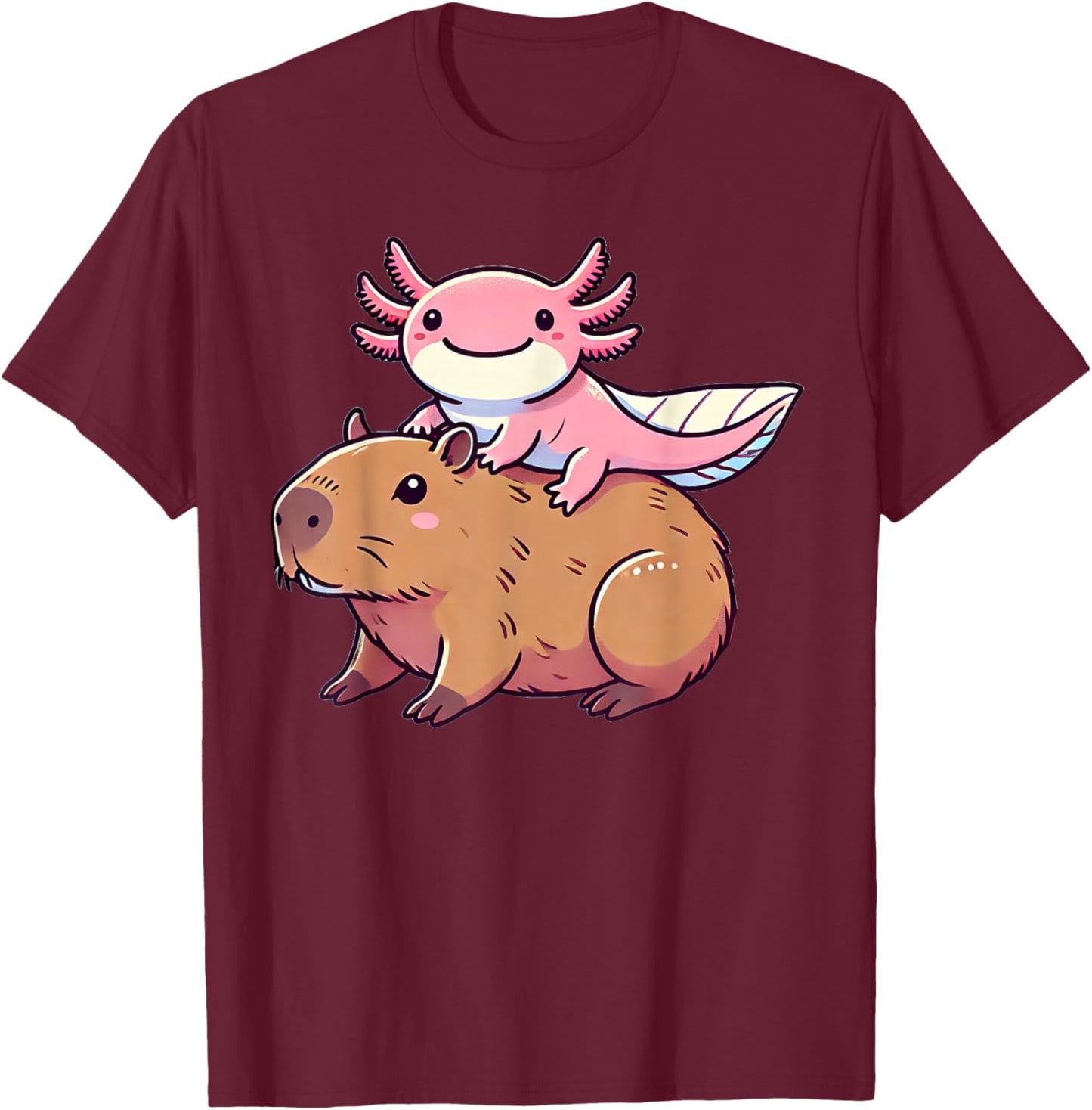 Kawaii Axolotl Capybara T-Shirt - T-Shirt | Maroon