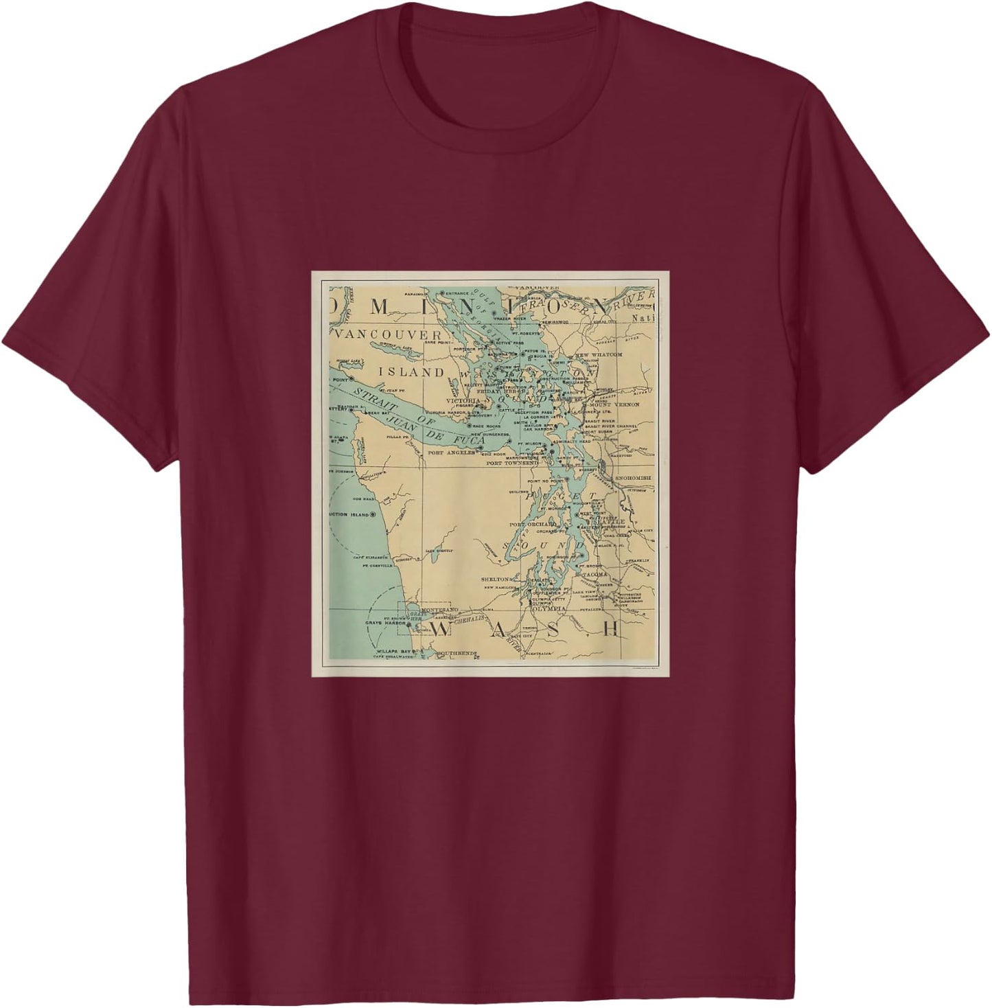 Puget Sound Lighthouse Map T-Shirt - T-Shirt | Maroon