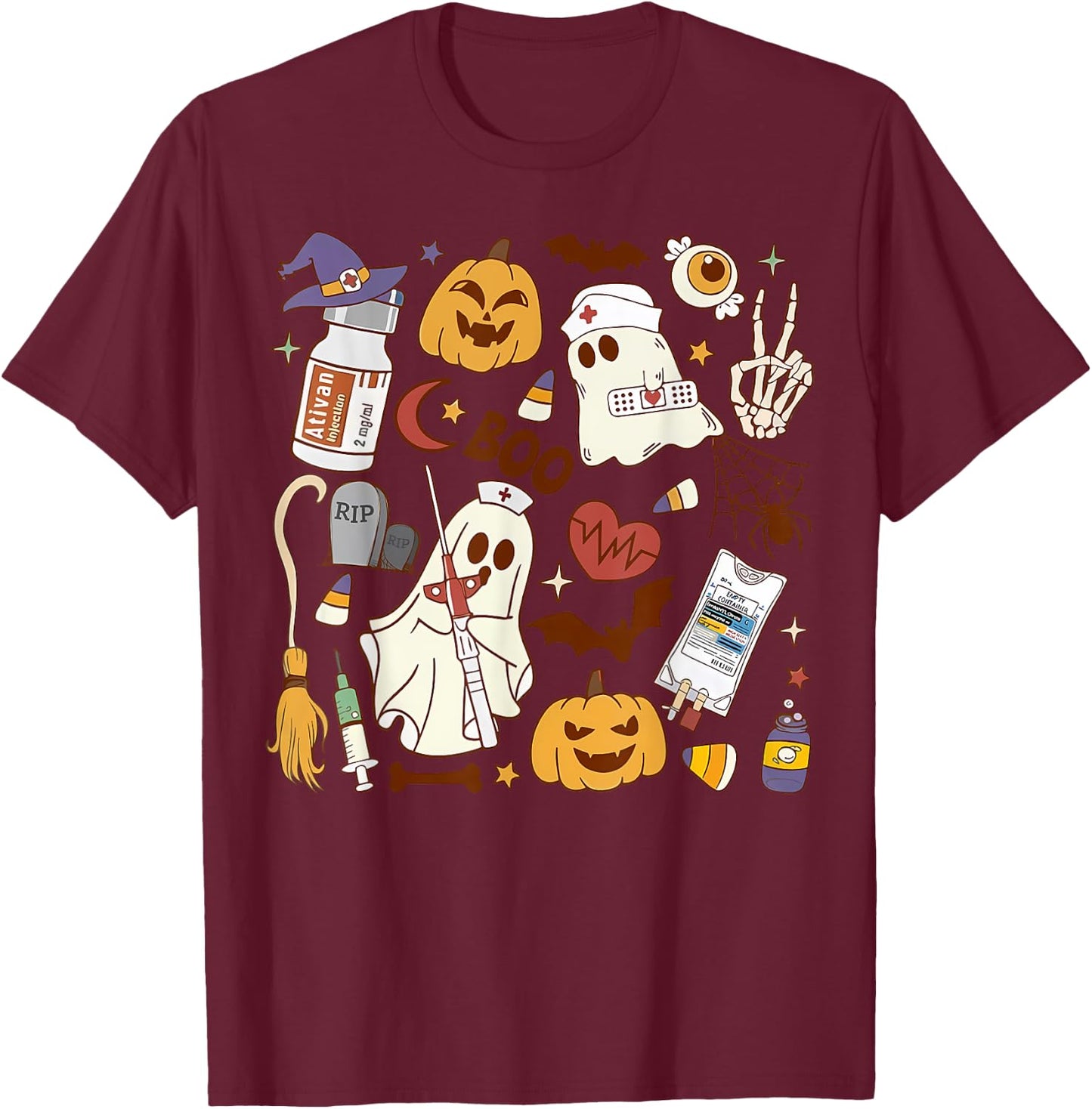 Cardiology Nurse Boo Crew Spooky Cardiac Nursing Halloween T-Shirt - T-Shirt | Maroon
