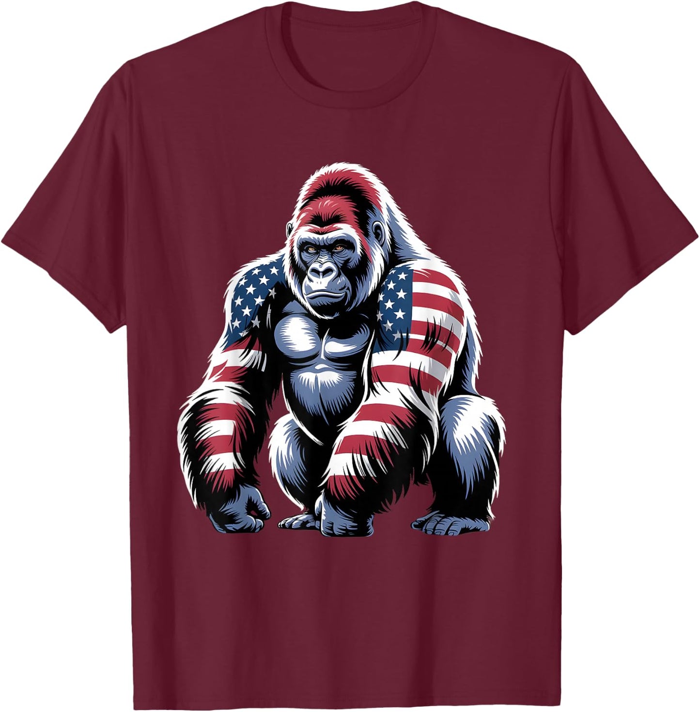 4th Of July Gorilla Lover USA American Flag Patriotic Funny T-Shirt - T-Shirt | Maroon