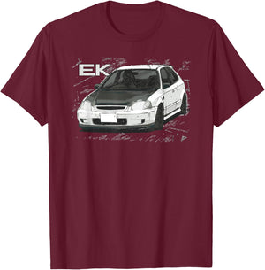 JDM Car EK SI Hatch Red Anime Style T-Shirt - T-Shirt | Maroon