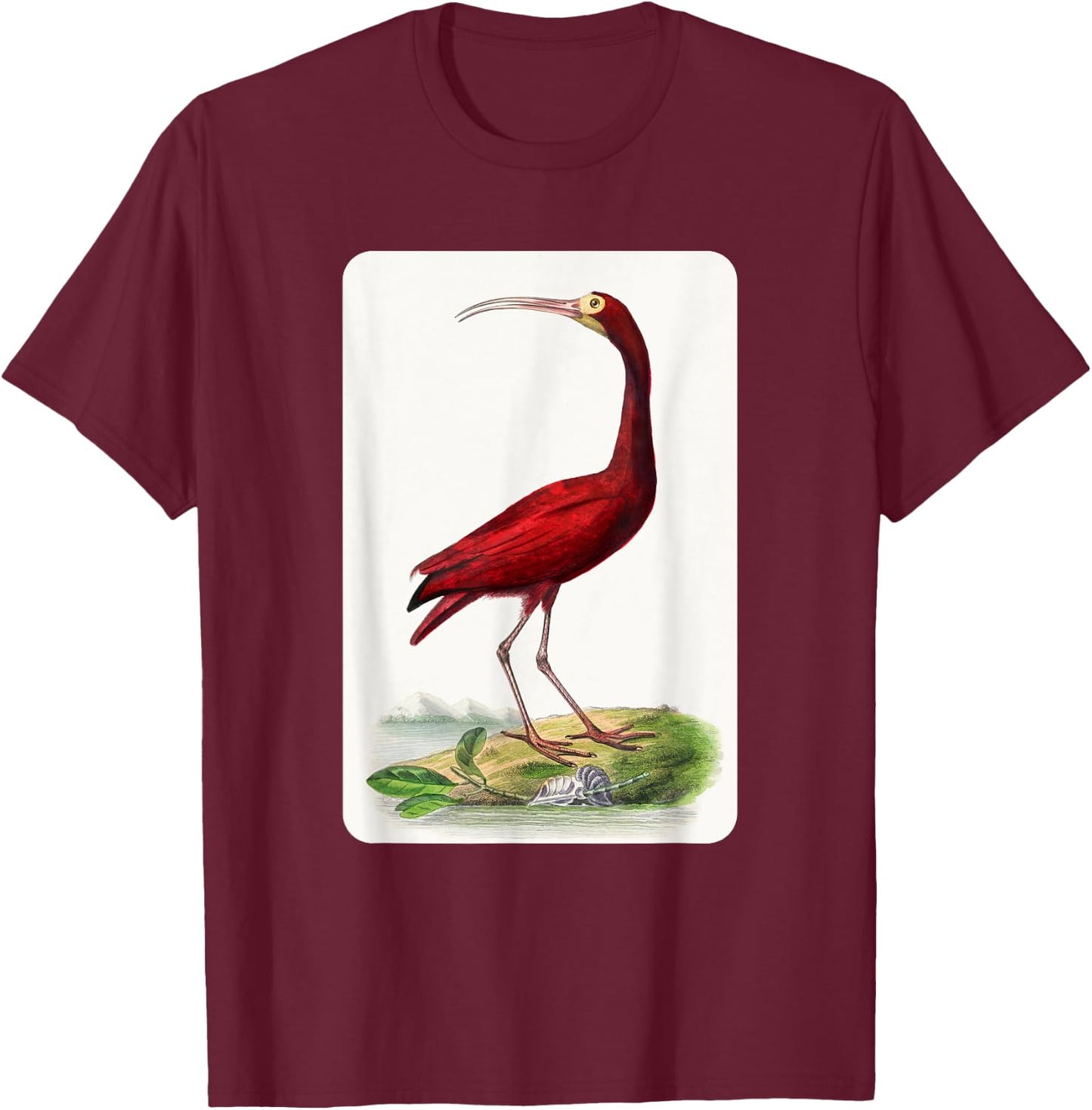 Vintage Scarlet Ibis Bird Illustration Animal Lover T-Shirt - T-Shirt | Maroon