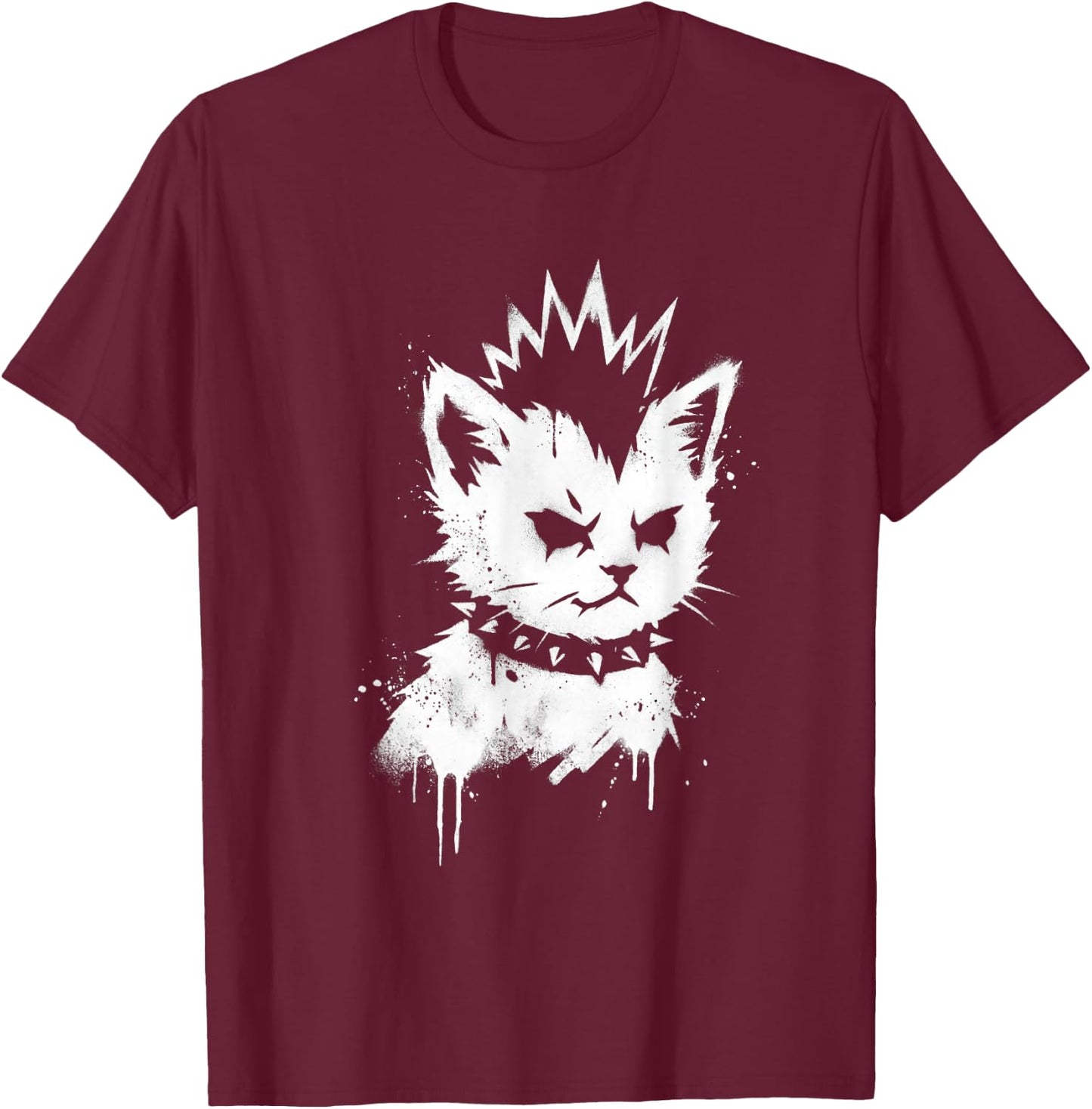 Punk Kitten Funny Mohawk Cat Rock Grunge Women Men T-Shirt - T-Shirt | Maroon