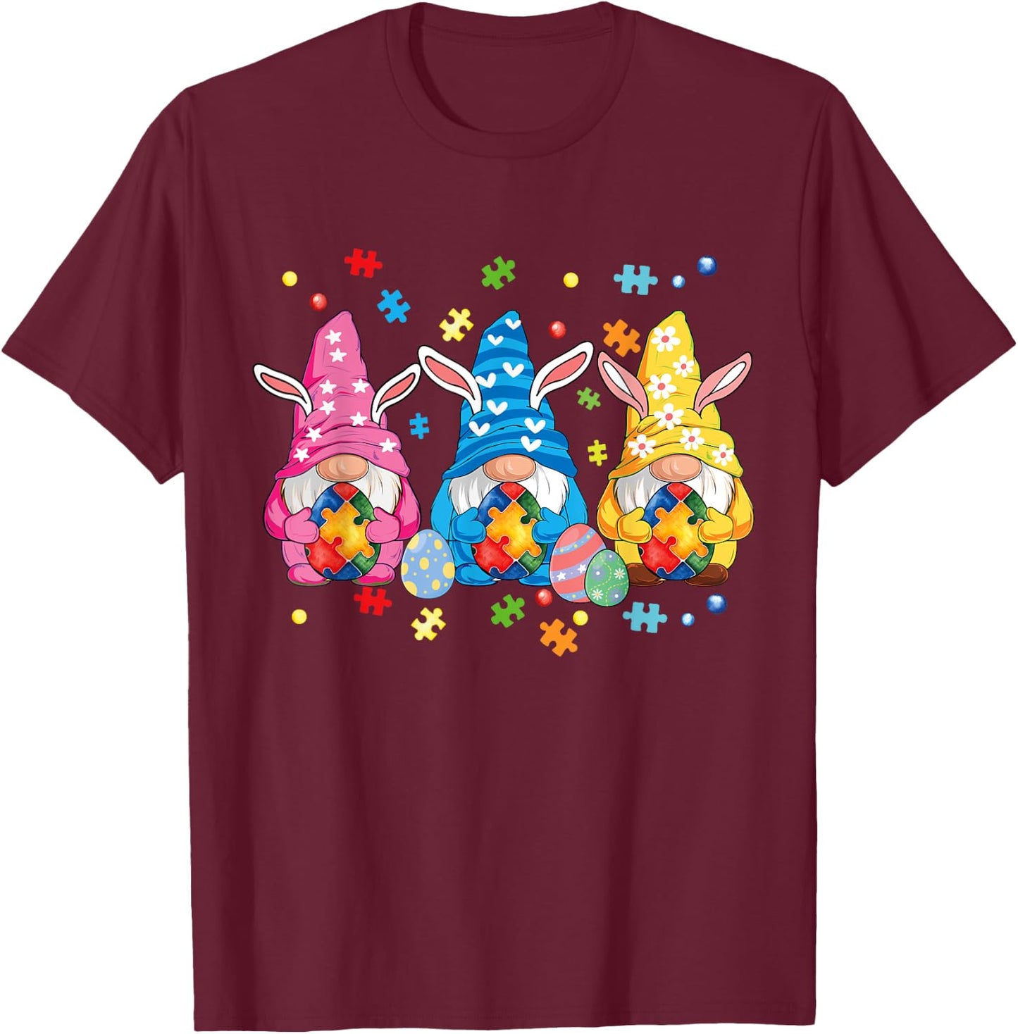 Autism Easter Gnomes Autism Awareness Easter Day Gnomes Egg T-Shirt - T-Shirt | Maroon