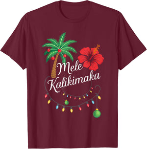 Mele Kalikimaka Hawaii Santa Hawaiian Merry Christmas Tree T-Shirt - T-Shirt | Maroon