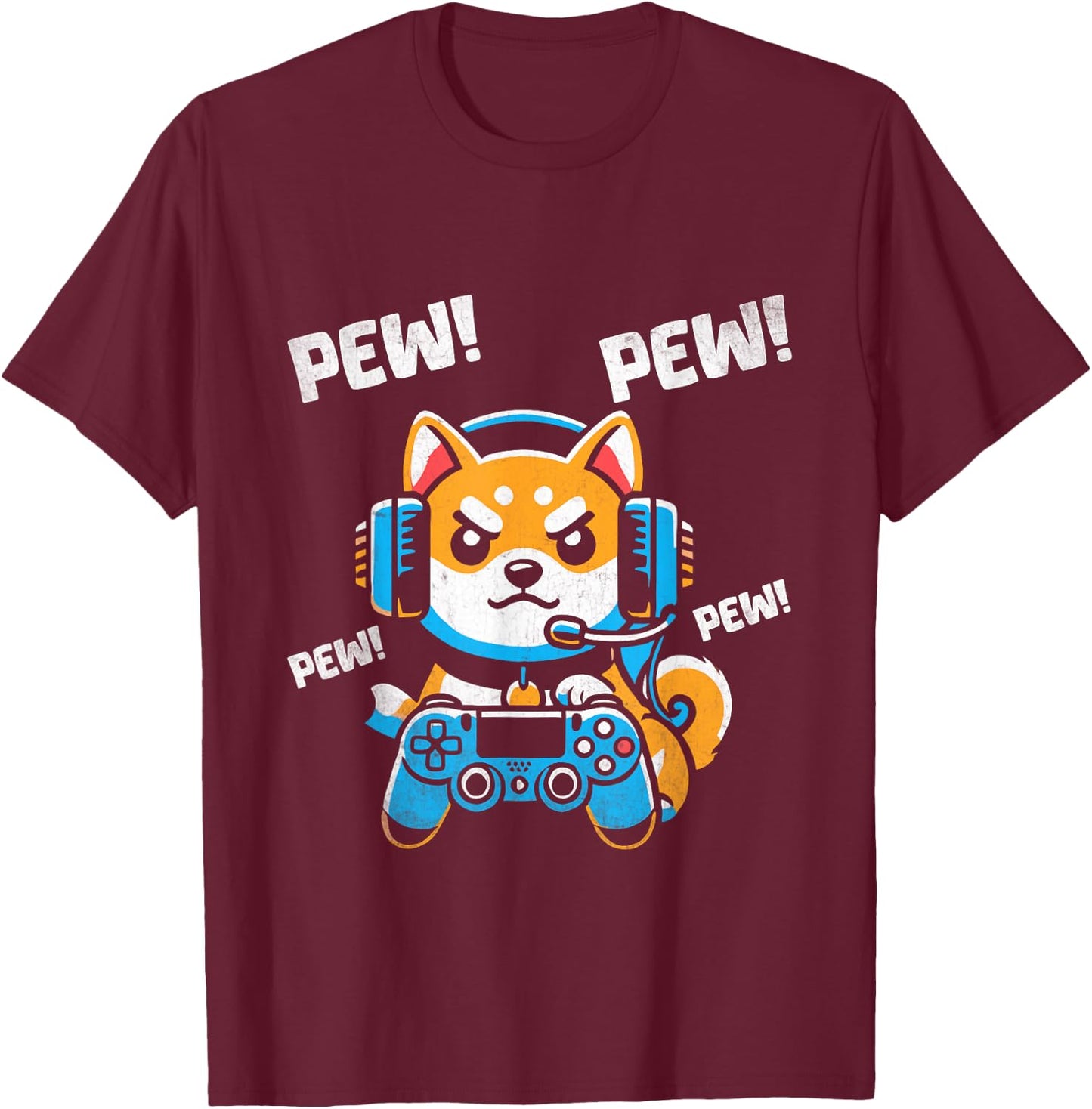 Video Gamer Shiba Inu T-Shirt - T-Shirt | Maroon