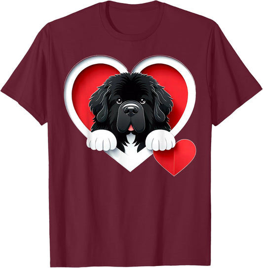 Newfoundland Dog Heart Cute Newfie Puppy T-Shirt - T-Shirt | Maroon