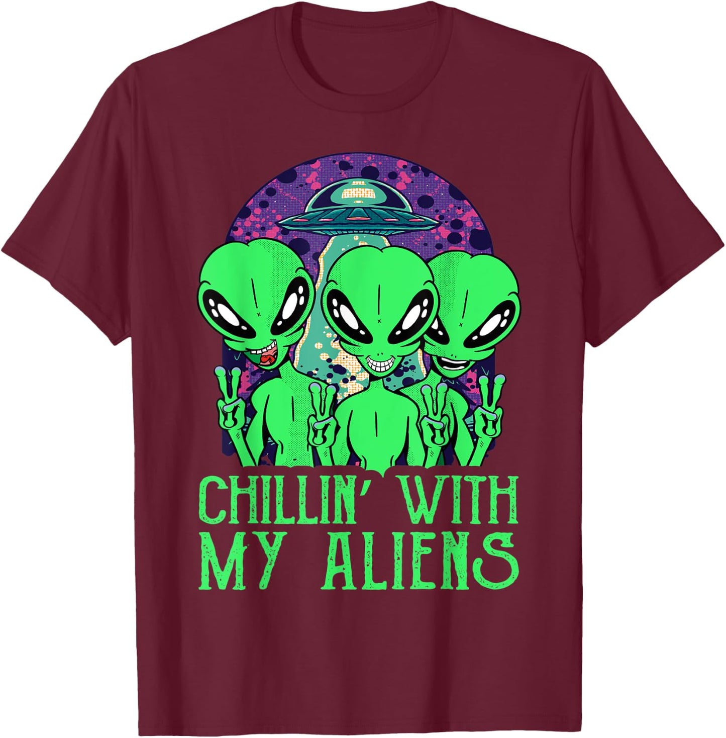 Chillin With My Aliens Group Toddler Boys Kids Halloween T-Shirt - T-Shirt | Maroon