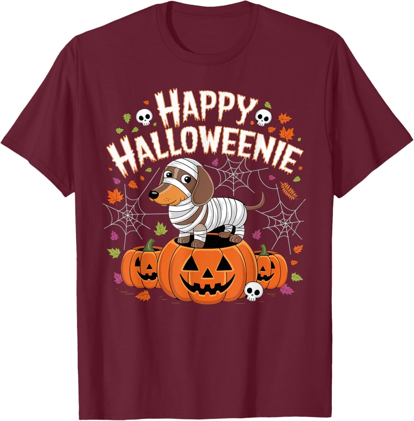 Happy Halloween Mummy Dachshund Pet Owner Holiday Wiener Dog Men Women Kids T-Shirt - T-Shirt | Maroon