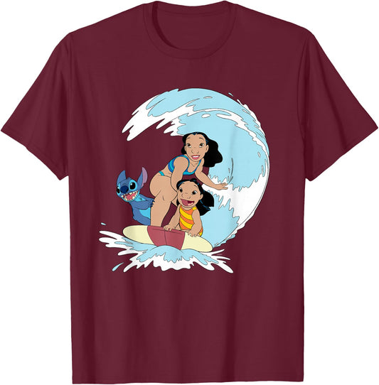 Disney Lilo and Stitch Nani Family Surf Sesh T-Shirt - T-Shirt | Maroon