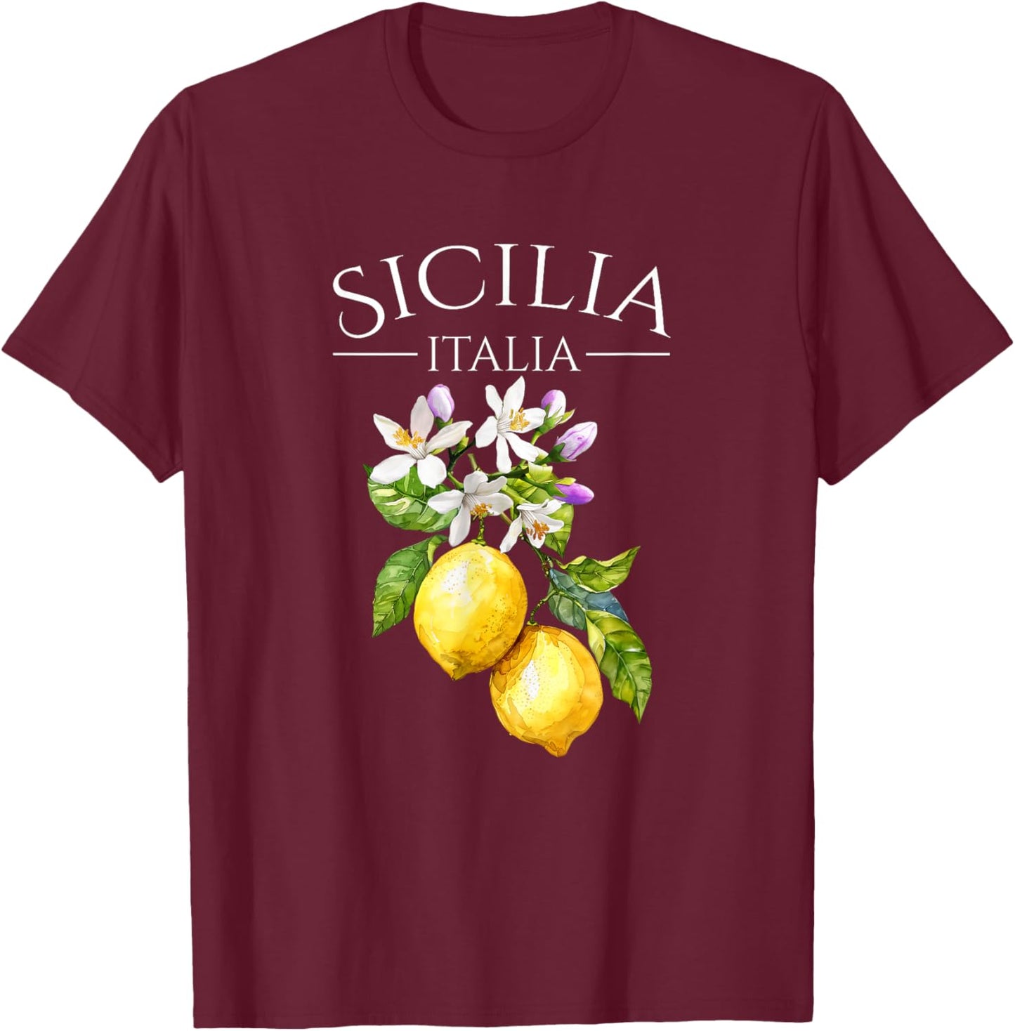 Sicilia Italian Souvenir Italy Lemons T-Shirt - T-Shirt | Maroon