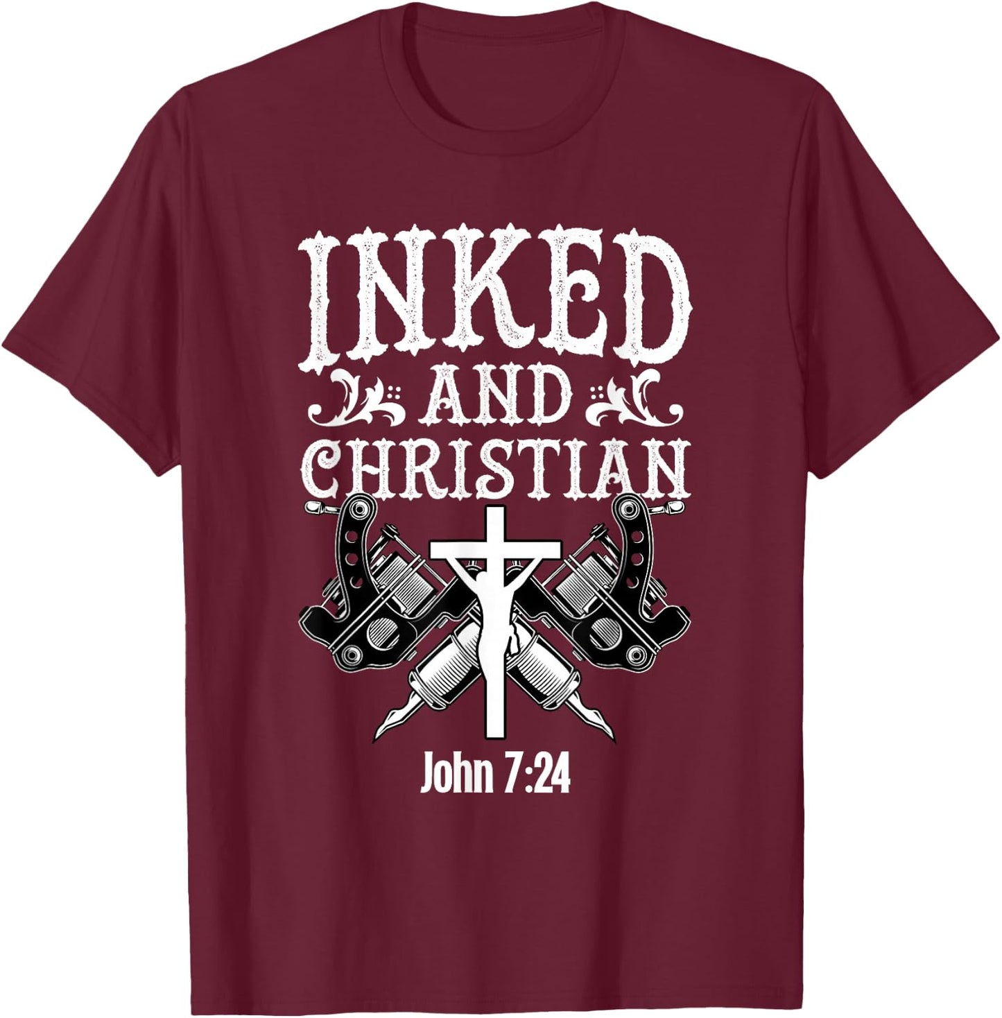 Inked And Christian Jesus Tattooed Women Ink Tattoo Lady T-Shirt - T-Shirt | Maroon