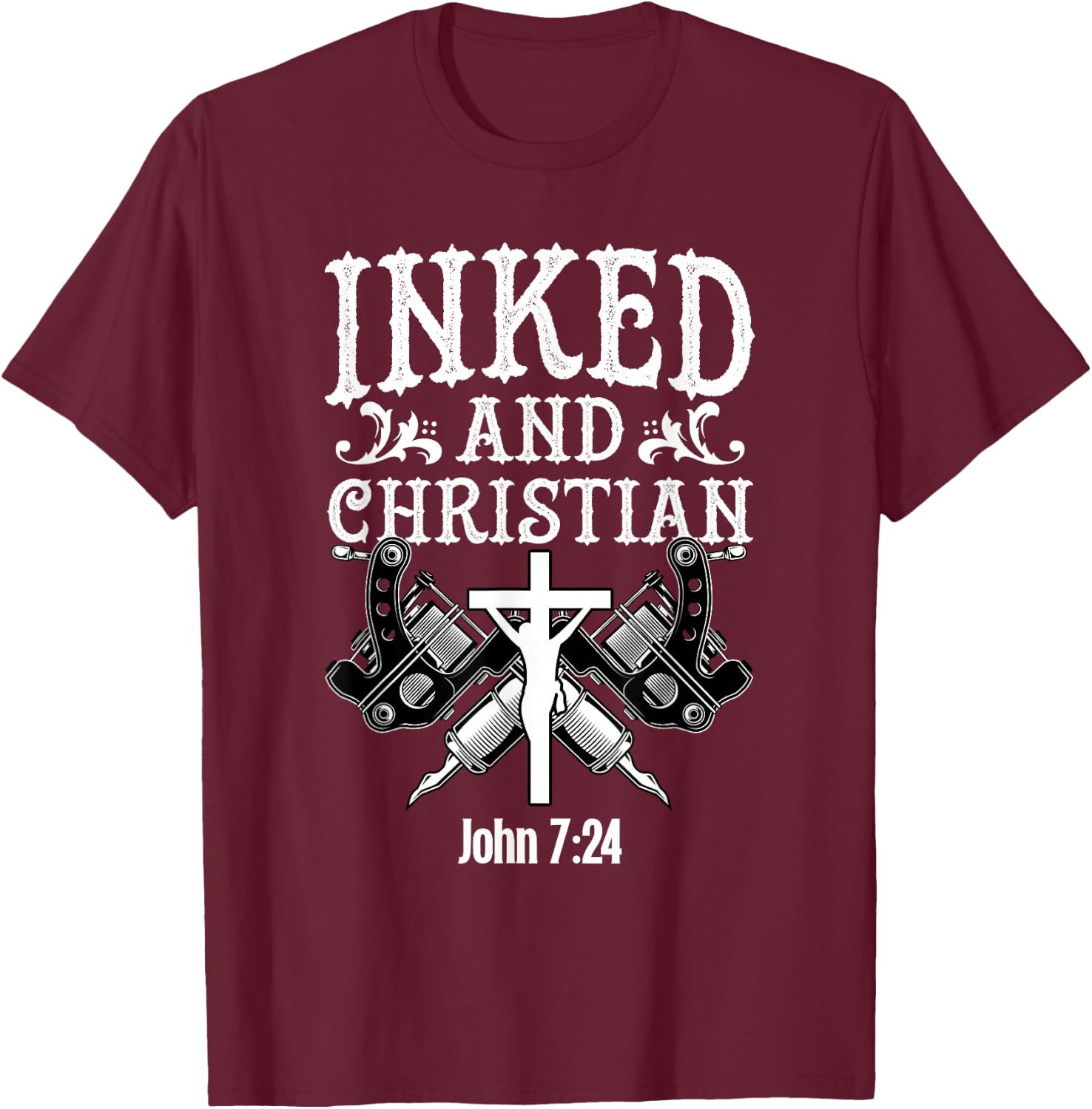 Inked And Christian Jesus Tattooed Women Ink Tattoo Lady T-Shirt - T-Shirt | Maroon