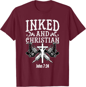 Inked And Christian Jesus Tattooed Women Ink Tattoo Lady T-Shirt - T-Shirt | Maroon