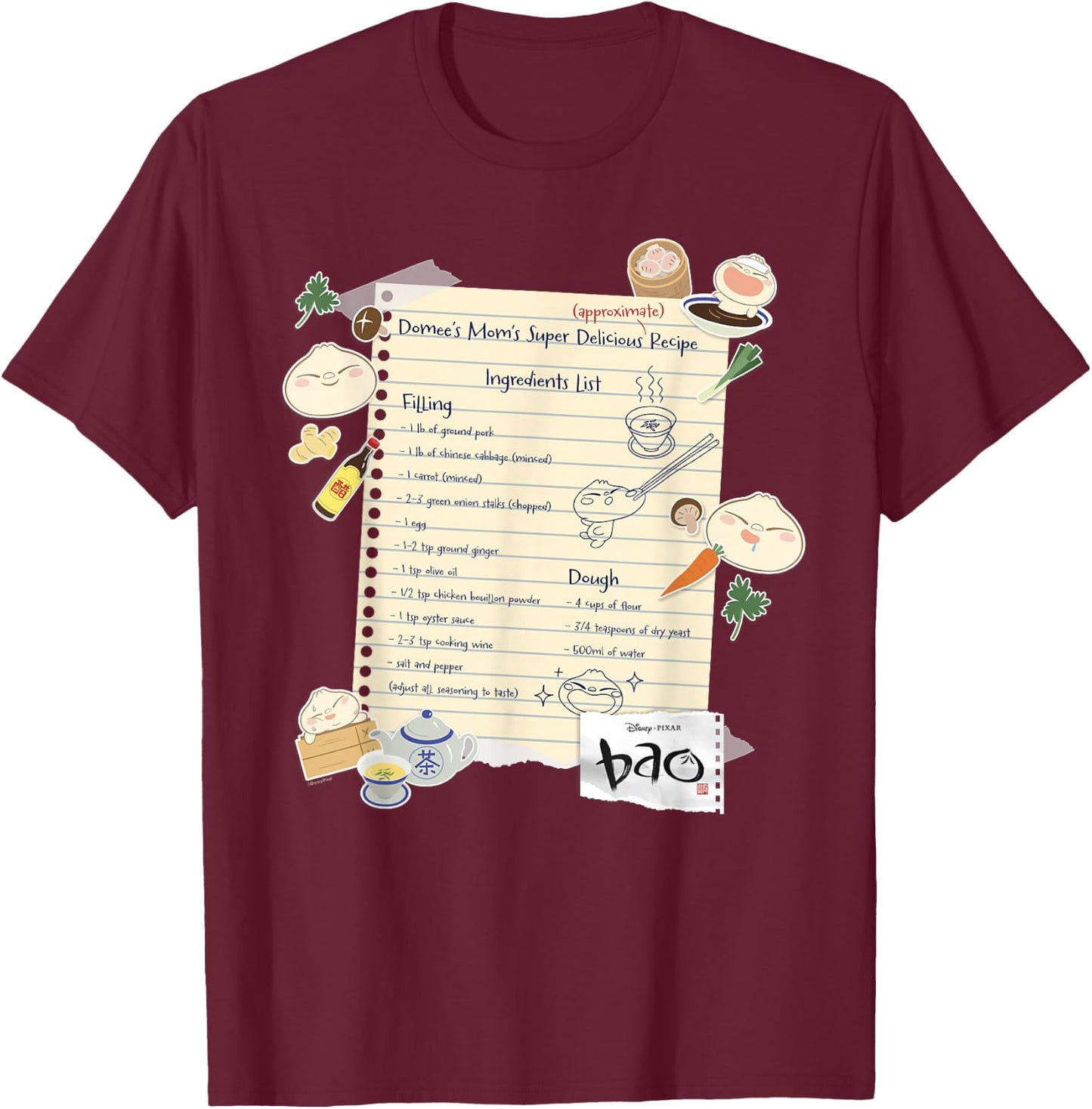 Disney and Pixar's Bao Domee's Mom's Super Delicious Recipe T-Shirt - T-Shirt | Maroon