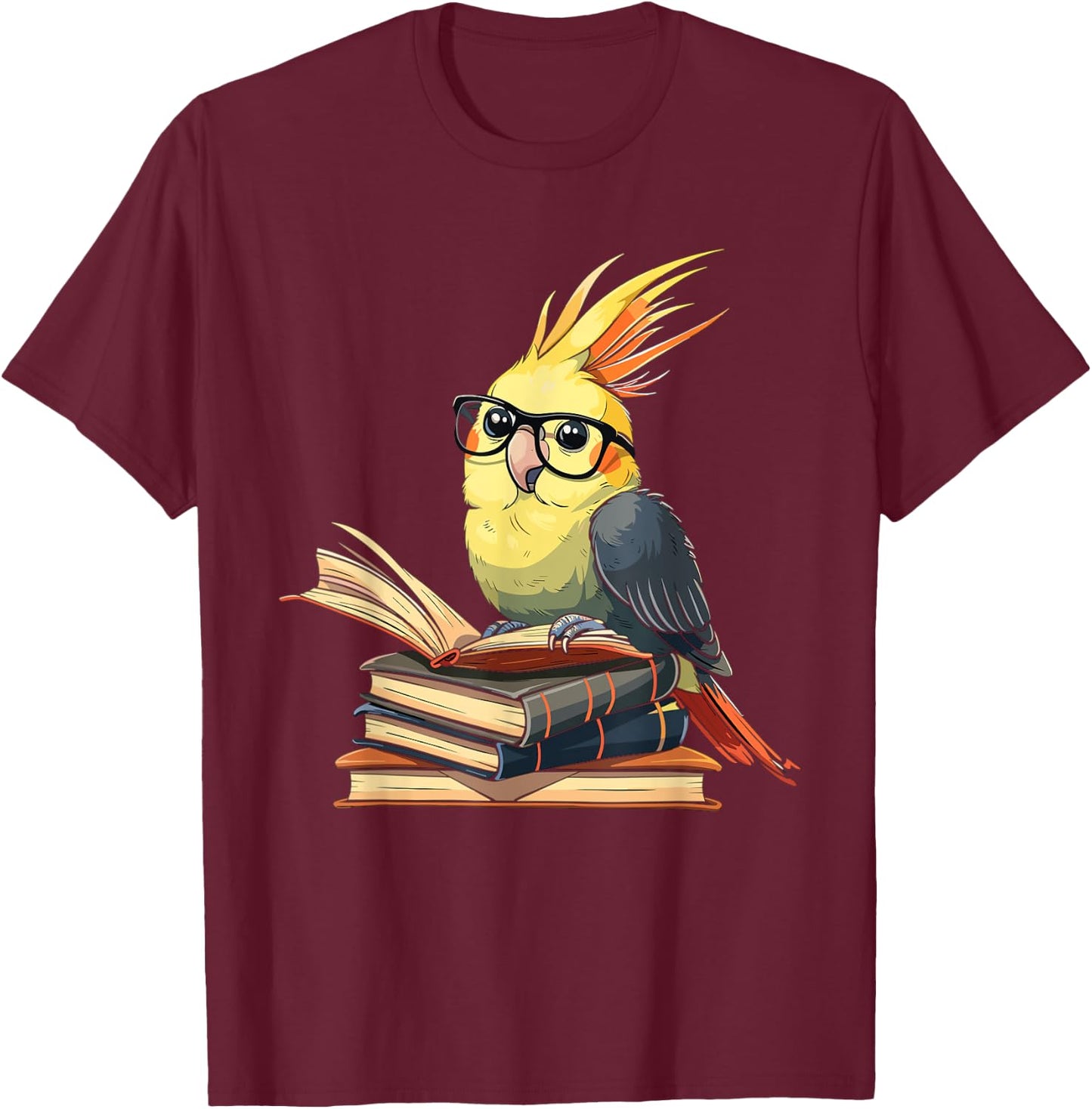 Cockatiel Reading Book Librarian Library T-Shirt - T-Shirt | Maroon